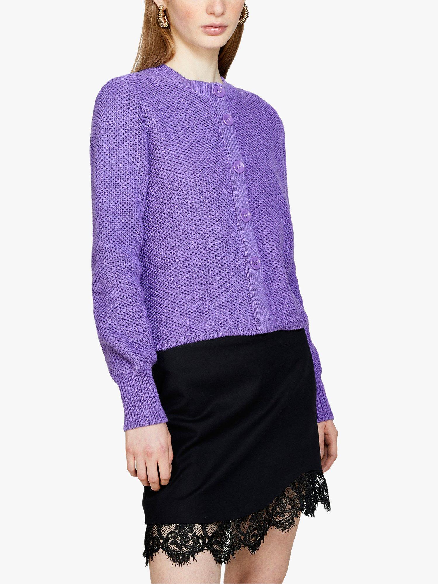 Sisley Honey Comb Buttoned Cardigan, Violet