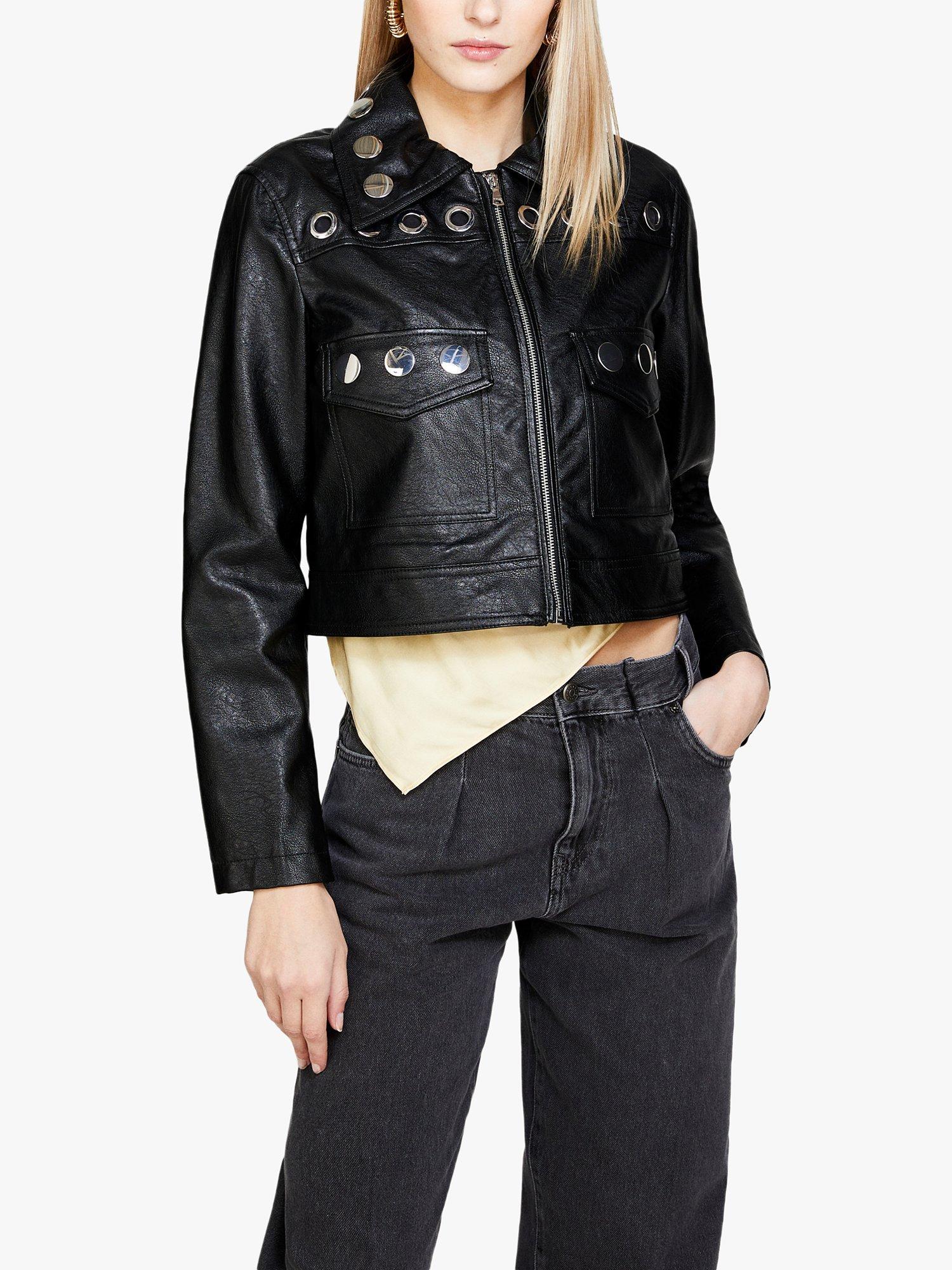 Product image 1 of 5, which shows SISLEY Boxy Fit Eyelet Detail Jacket, Black, 12