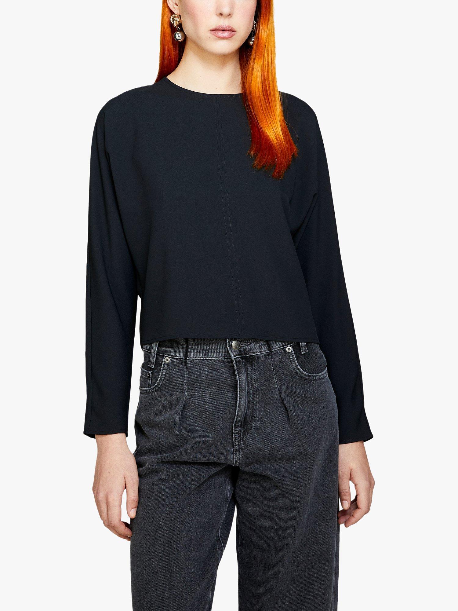 Product image 1 of 5, which shows SISLEY Soft Crepe De Chine Crisscross Top, Black, L