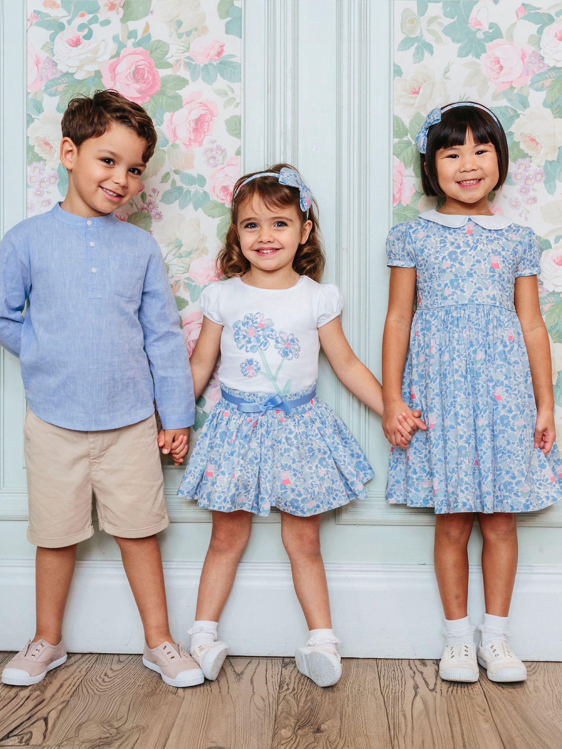 Product image 5 of 5, which shows Trotters Kids' Peppa Pig Meadow Liberty Print Flower Jersey Top, White/Blue, 12 months