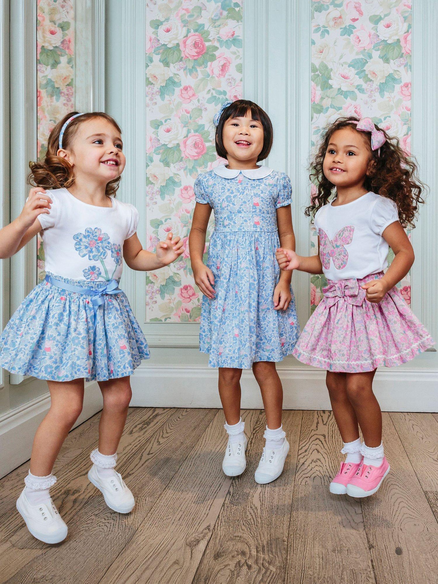 Product image 4 of 5, which shows Trotters Kids' Peppa Pig Meadow Liberty Print Flower Jersey Top, White/Blue, 12 months