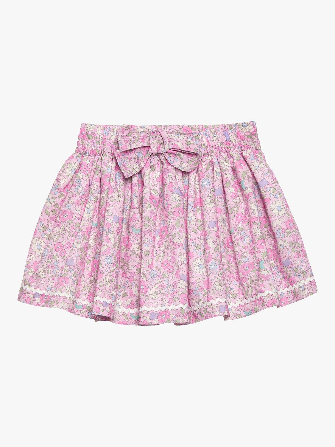 Product image 1 of 4, which shows Trotters Kids' Peppa Pig Meadow Liberty Print Bow Skirt, Pink, 12 months