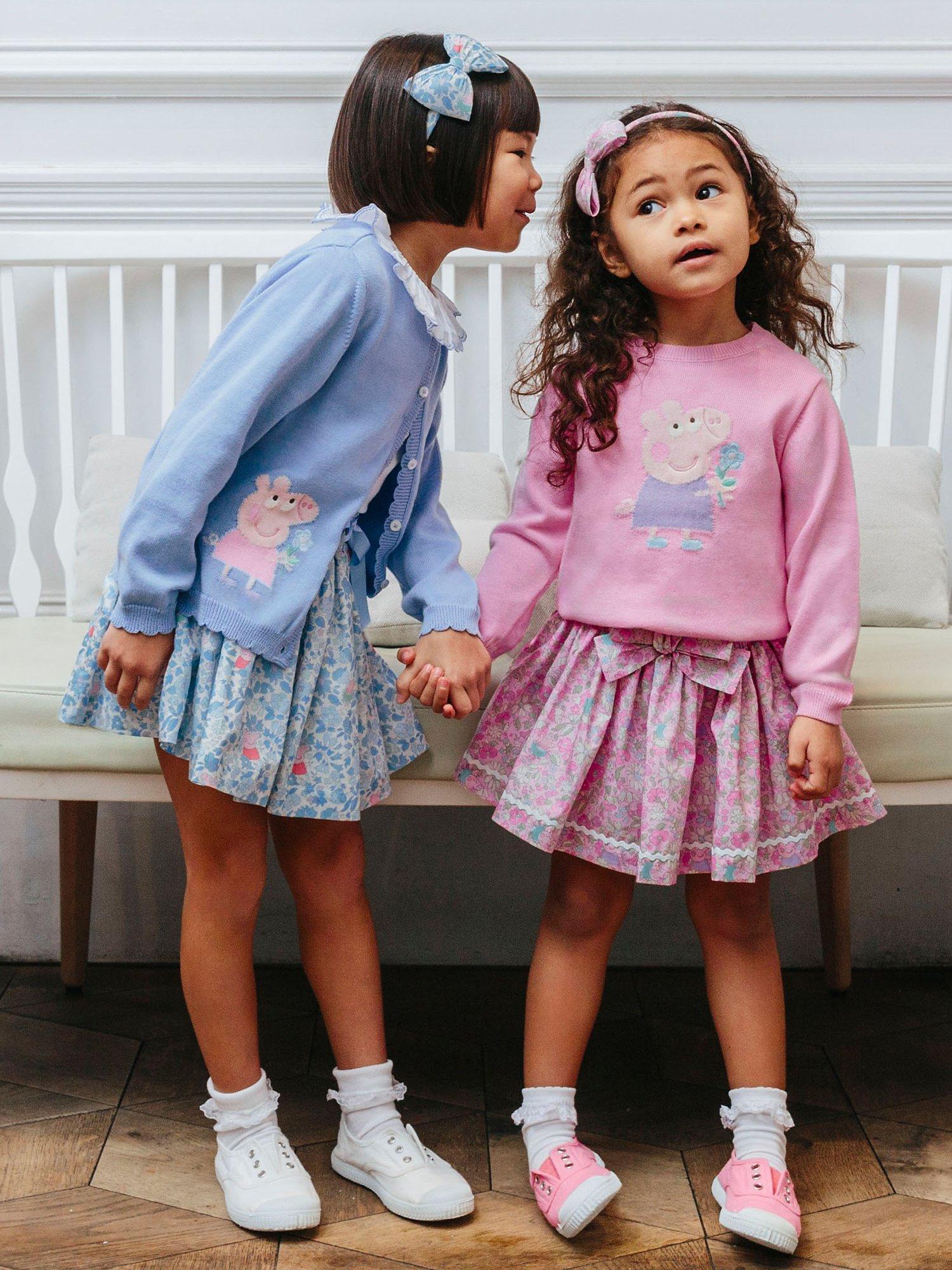 Product image 4 of 4, which shows Trotters Kids' Peppa Pig Meadow Liberty Print Bow Skirt, Pink, 12 months