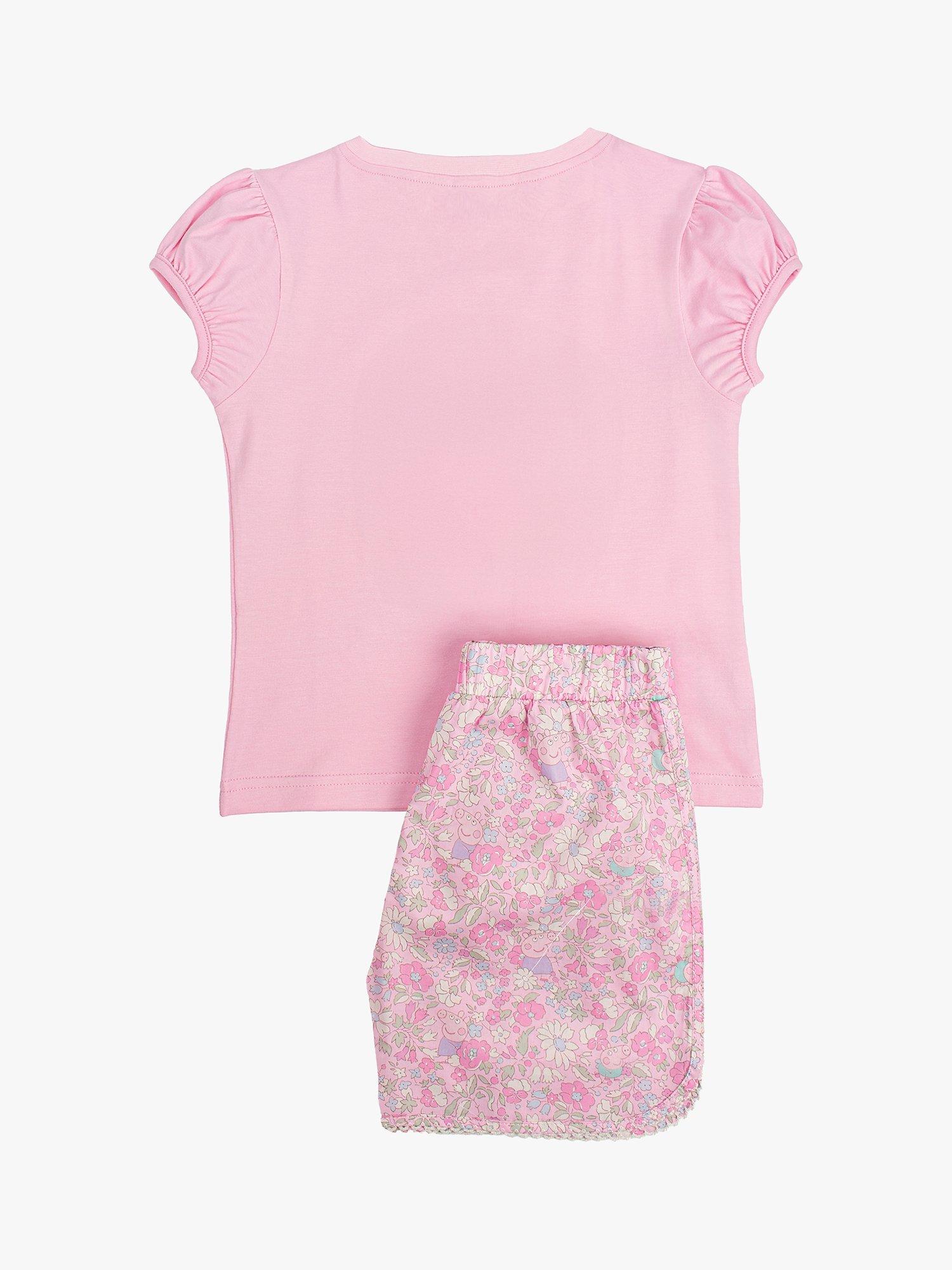 Product image 2 of 3, which shows Trotters Kids' Peppa Pig Applique Shorts Pyjamas, Pink Peppa Meadow, 12-24 months