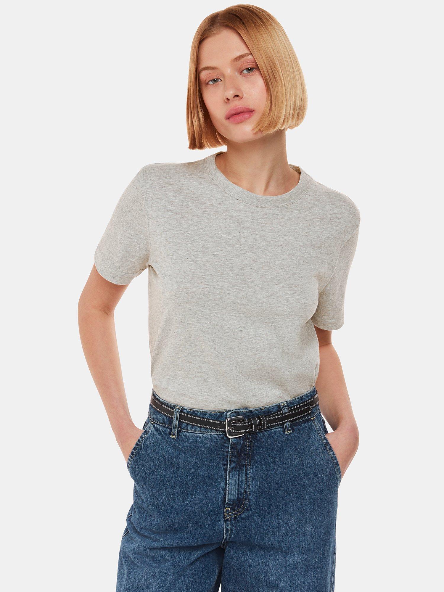 Product image 1 of 6, which shows Whistles Emily Ultimate T-Shirt, Grey Marl, XS