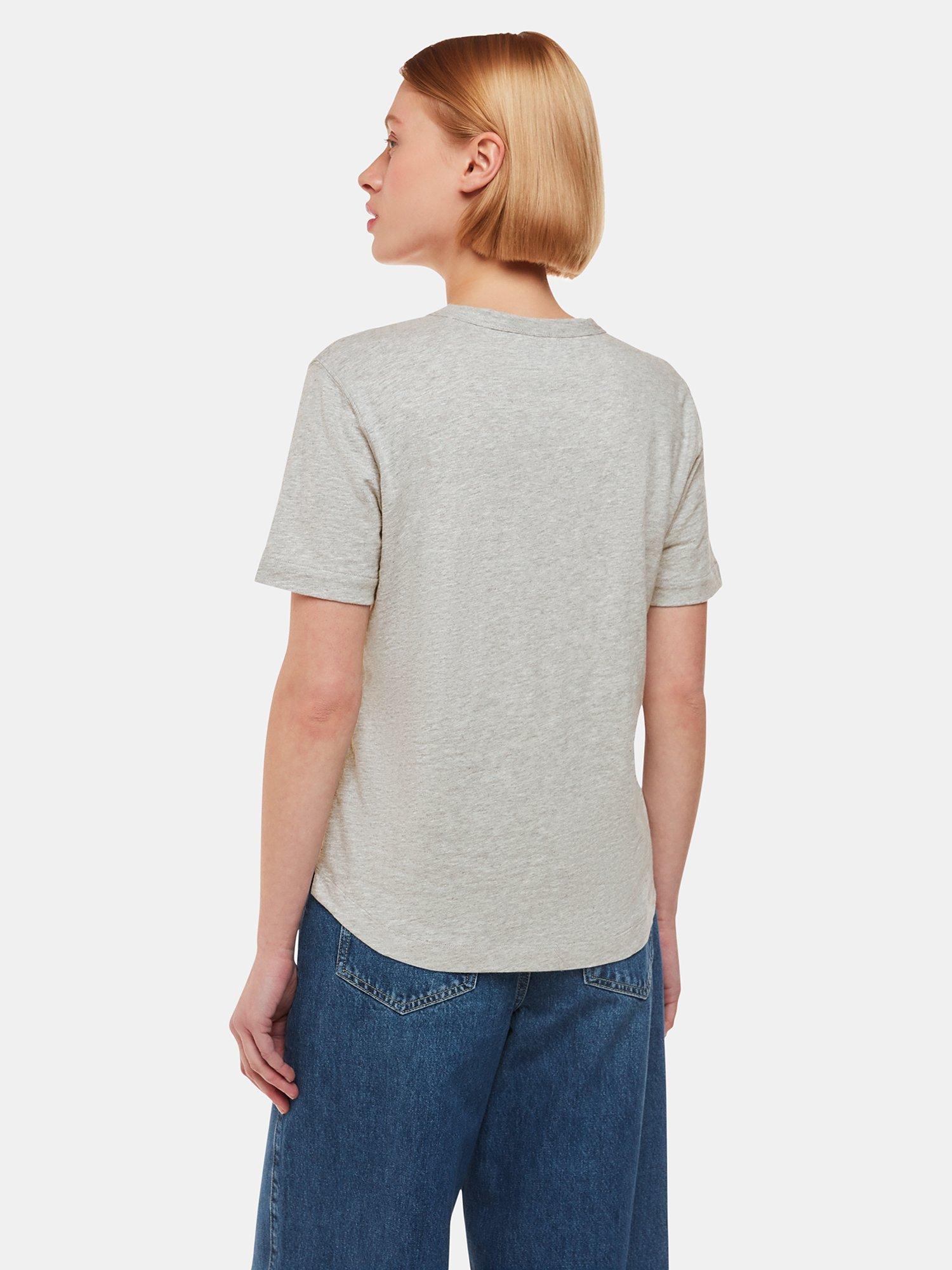 Product image 2 of 6, which shows Whistles Emily Ultimate T-Shirt, Grey Marl, XS