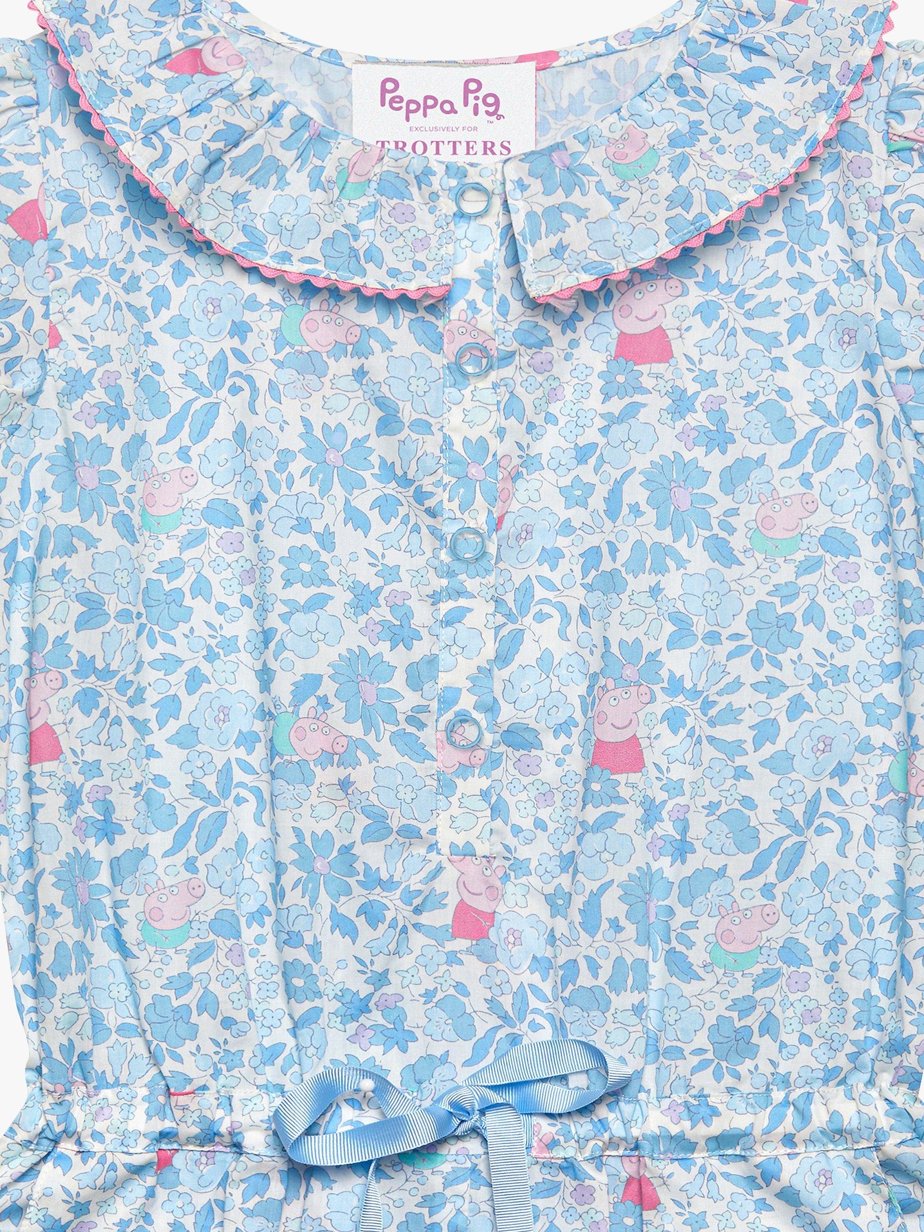 Product image 3 of 4, which shows Trotters Kids' Peppa Meadow Liberty Print Collar Playsuit, Blue/Multi, 12 months