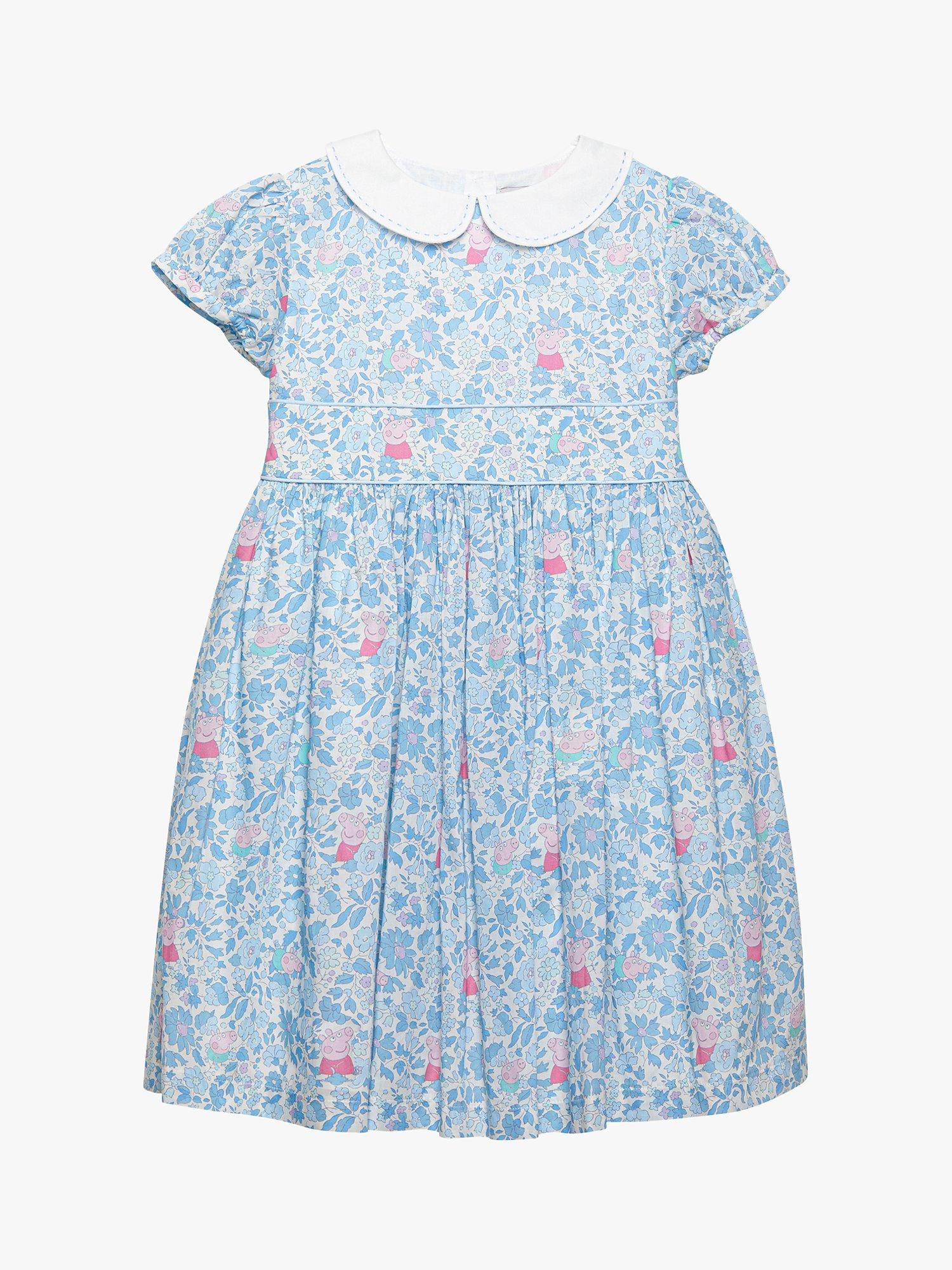 Product image 1 of 10, which shows Trotters Kids' Peppa Pig Meadow Dress, Blue Meadow, 12 months
