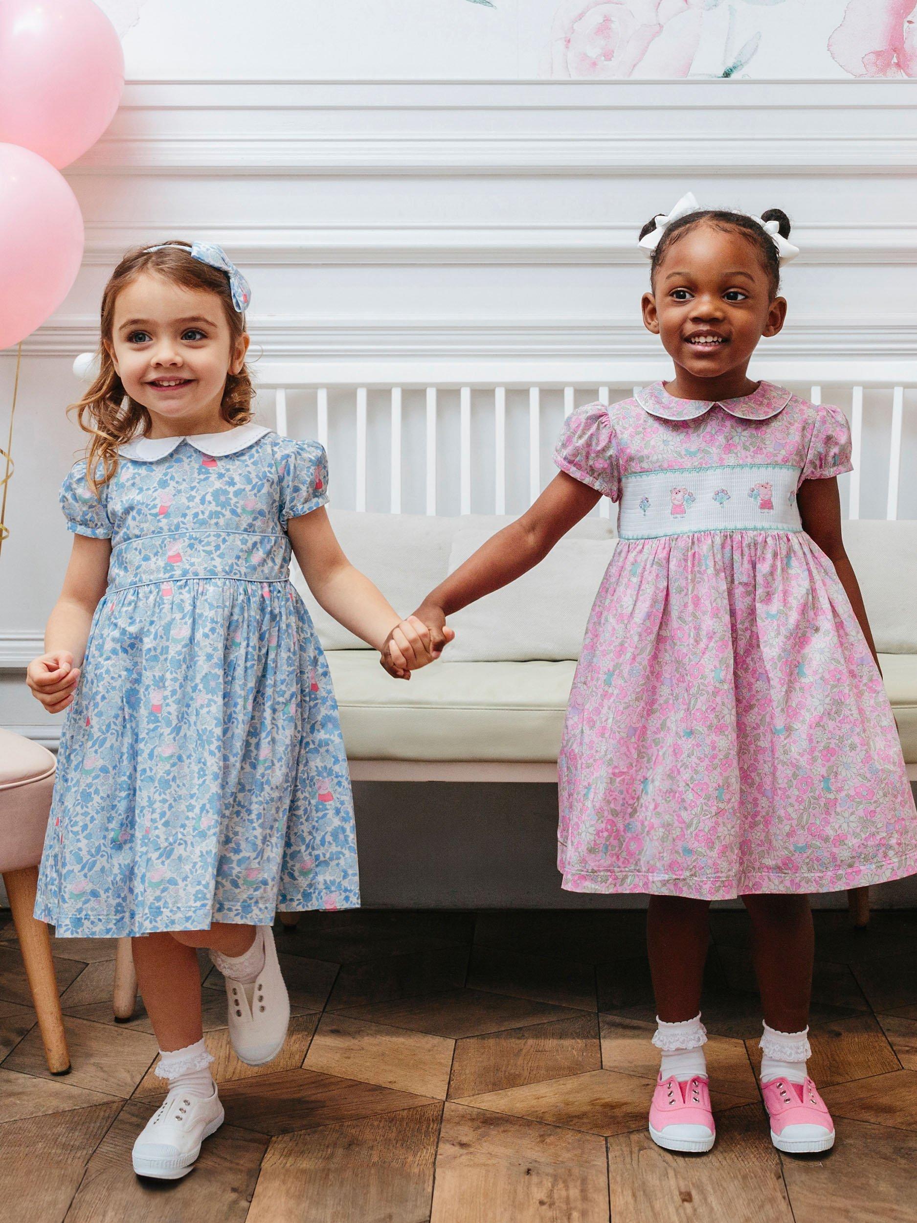 Product image 6 of 10, which shows Trotters Kids' Peppa Pig Meadow Dress, Blue Meadow, 12 months