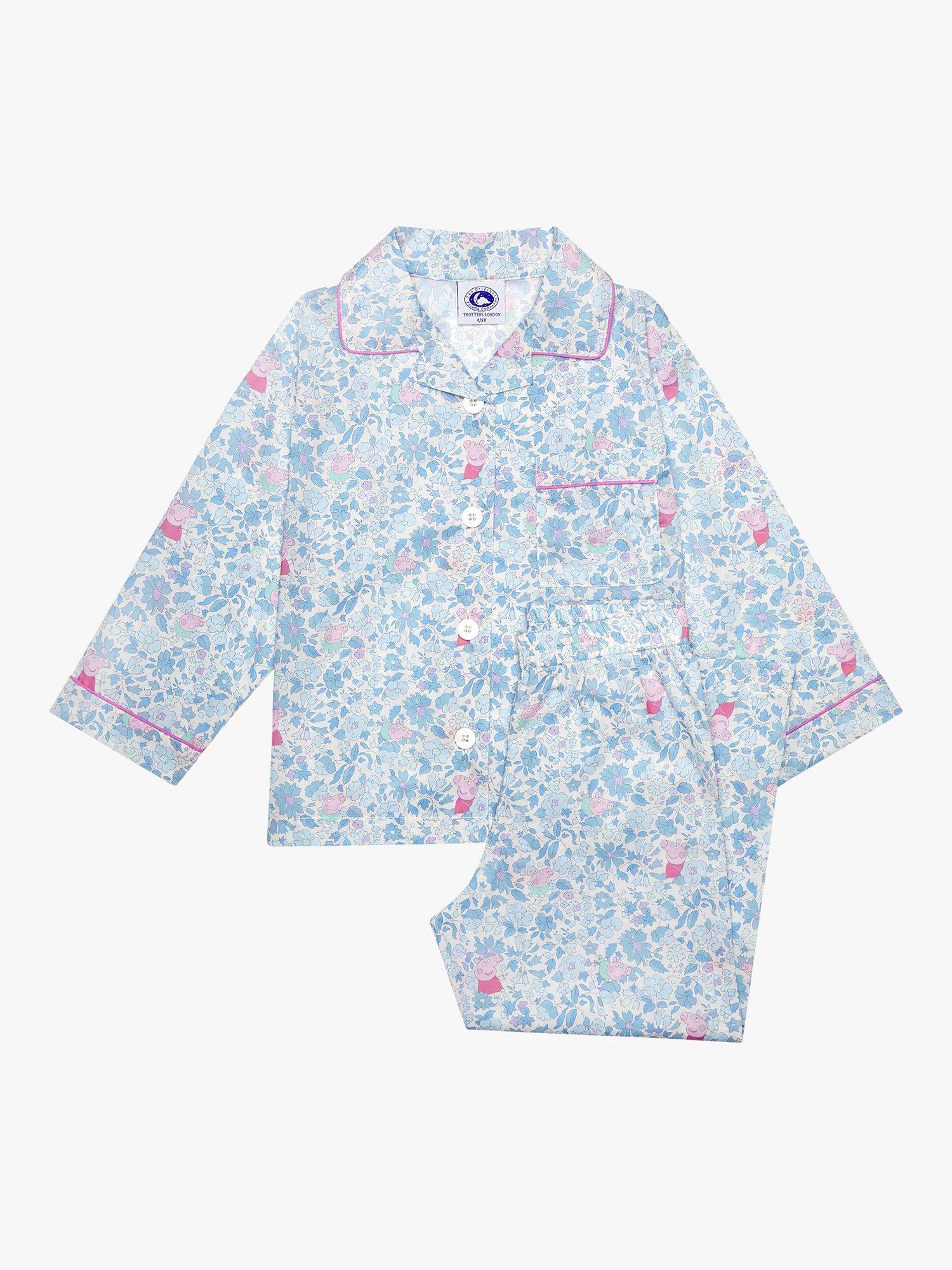 Product image 1 of 4, which shows Trotters Kids' Peppa Pig Pyjamas, Blue Meadow, 12-24 months