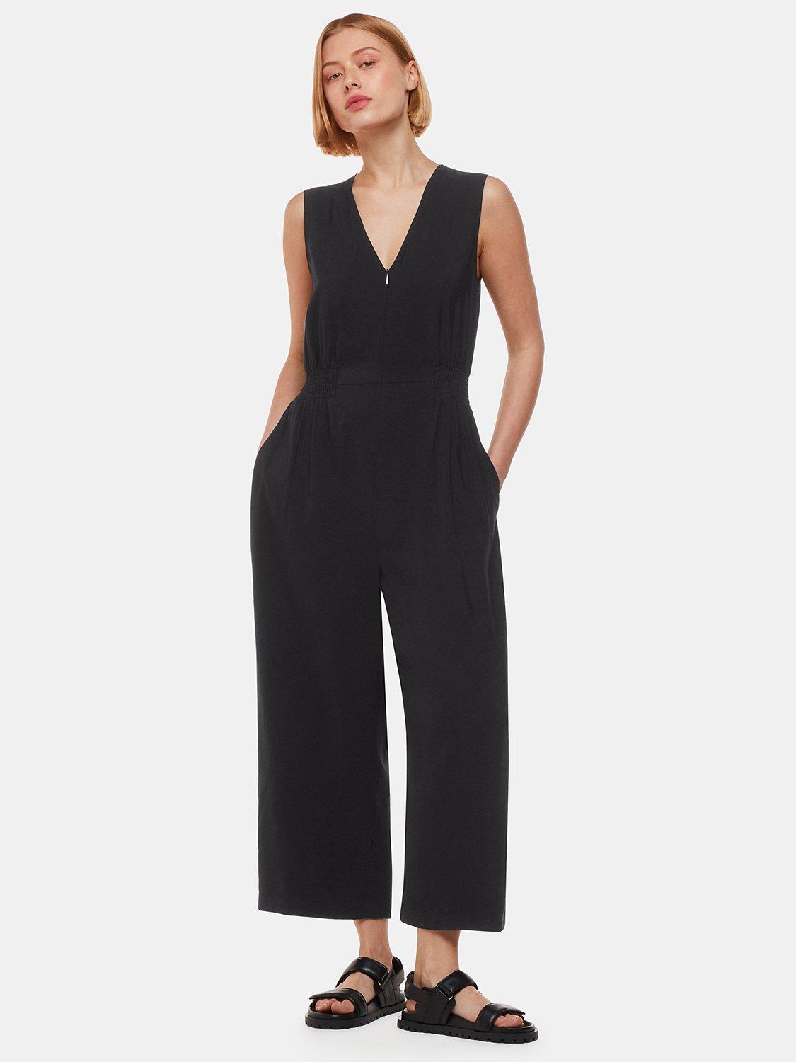 Product image 1 of 6, which shows Whistles Remmie Sleeveless Wide Leg Jumpsuit, Black, 6