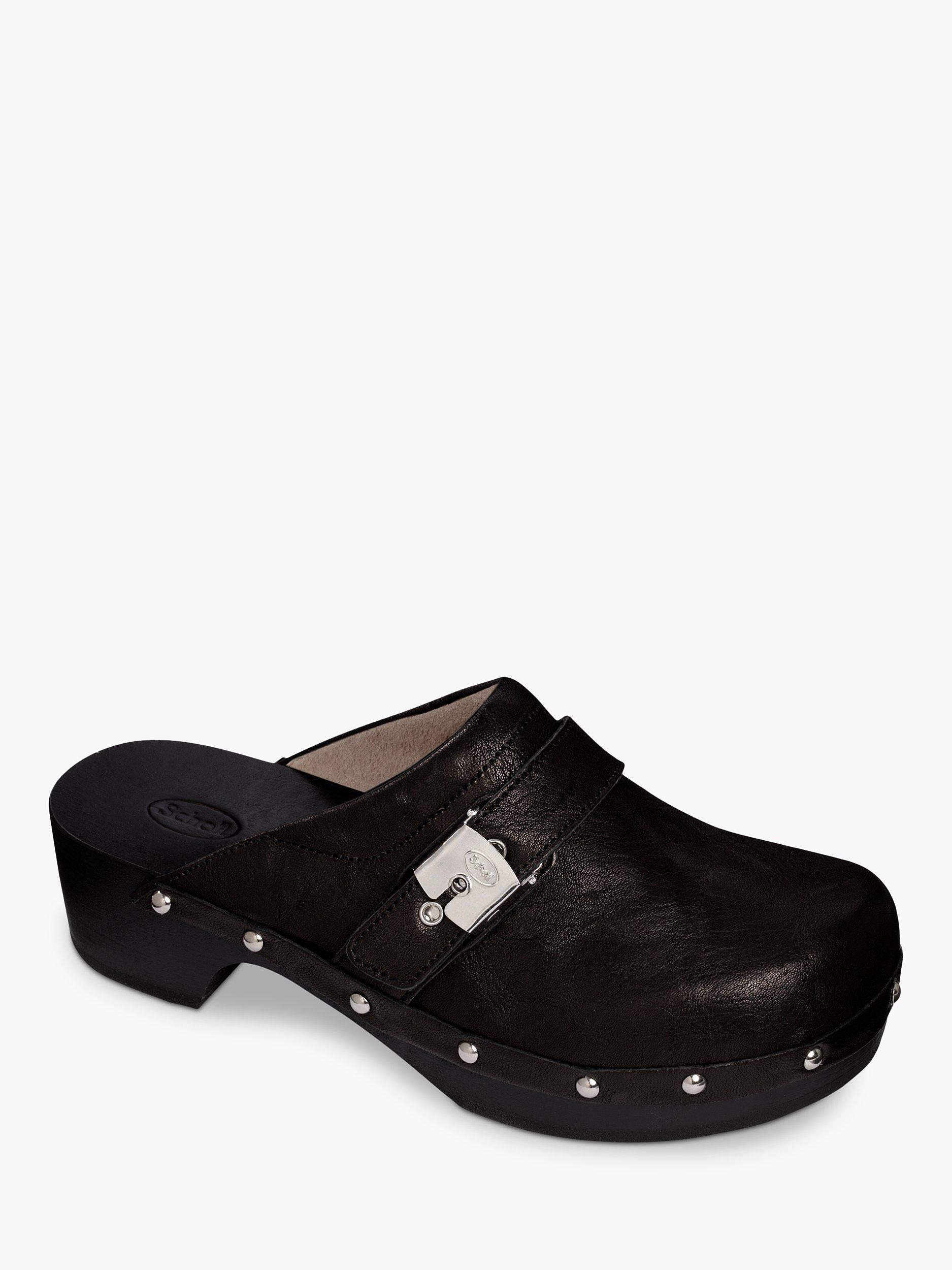 Product image 1 of 1, which shows Scholl Pescura Leather & Wood Clog, Black, EU36