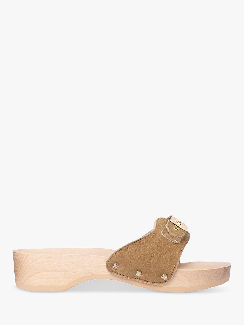 Product image 1 of 3, which shows Scholl Pescura Heeled Suede Sandals, Mud, EU36