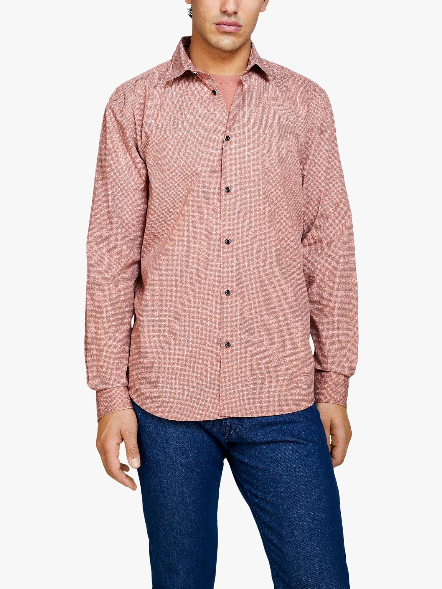 SISLEY Ditsy Print Cotton Poplin Shirt, Brown