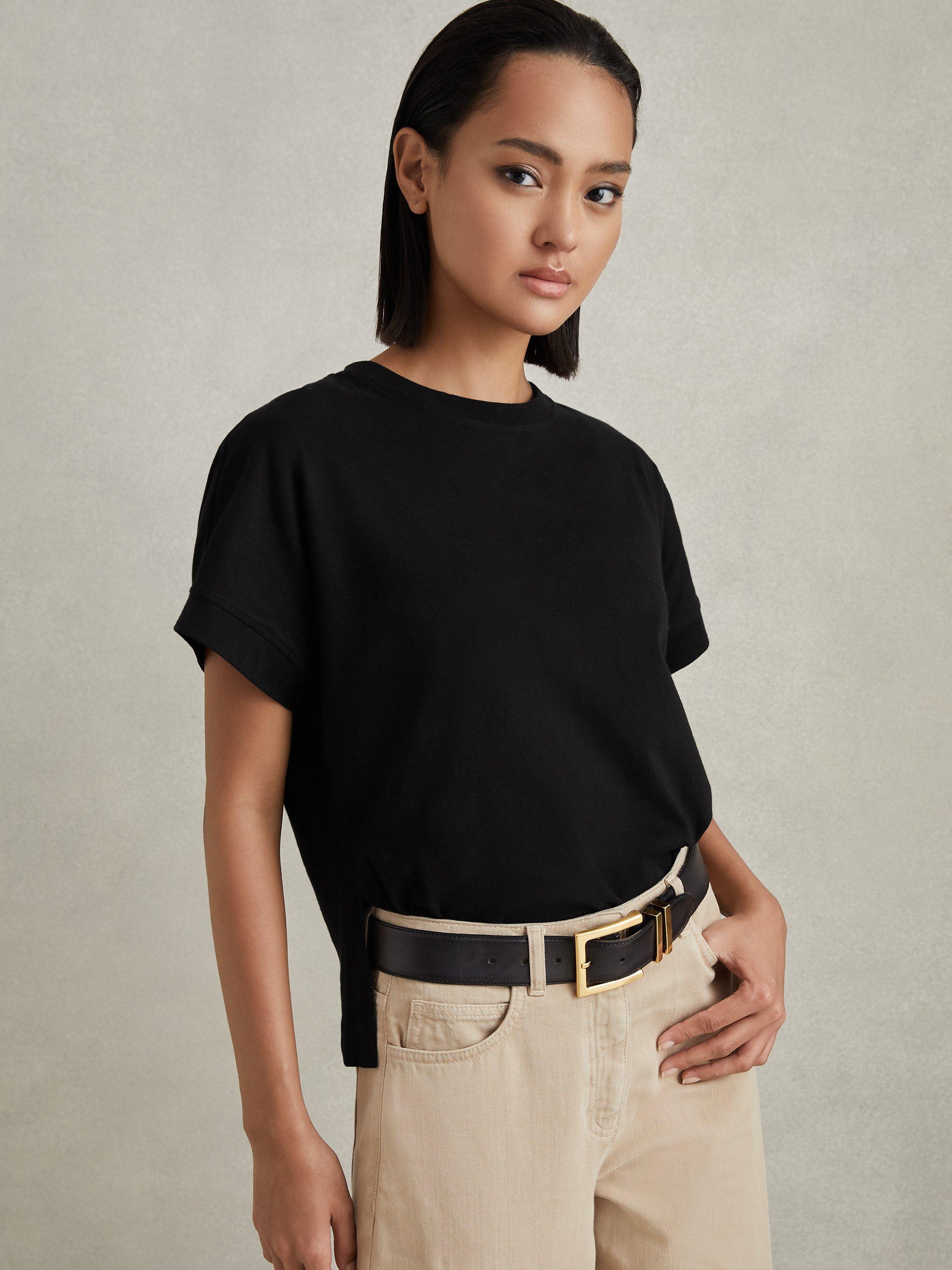 Reiss Lois Boxy Cotton T-Shirt, Black, XS