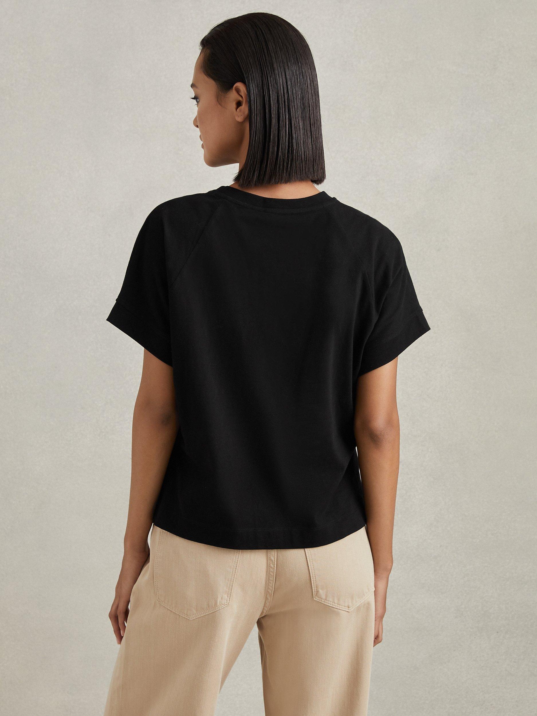 Reiss Lois Boxy Cotton T-Shirt, Black, XS