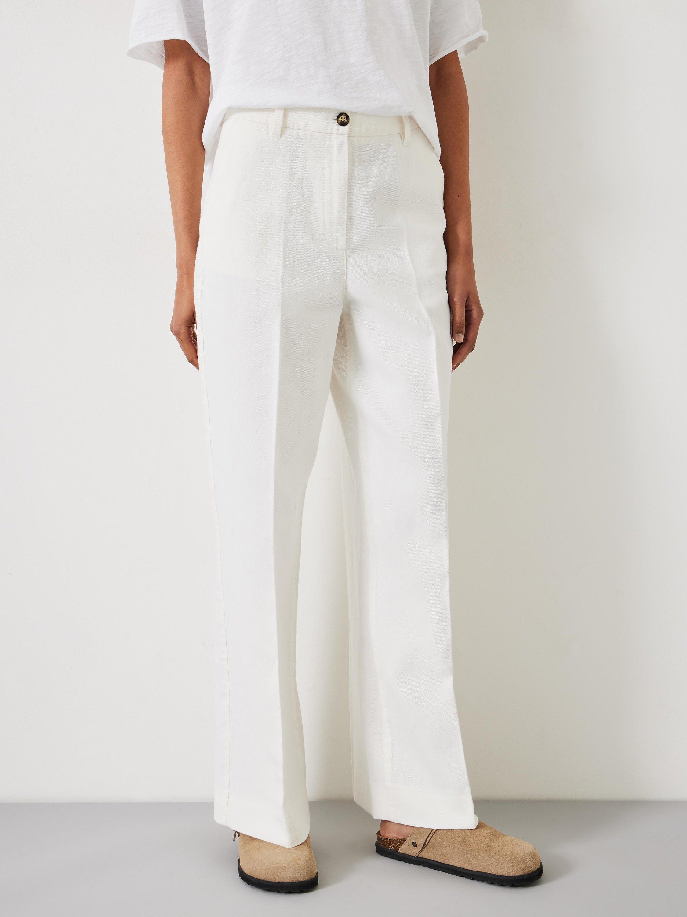Product image 1 of 5, which shows HUSH Emily Linen Blend Wide Leg Trousers, Ecru, 12