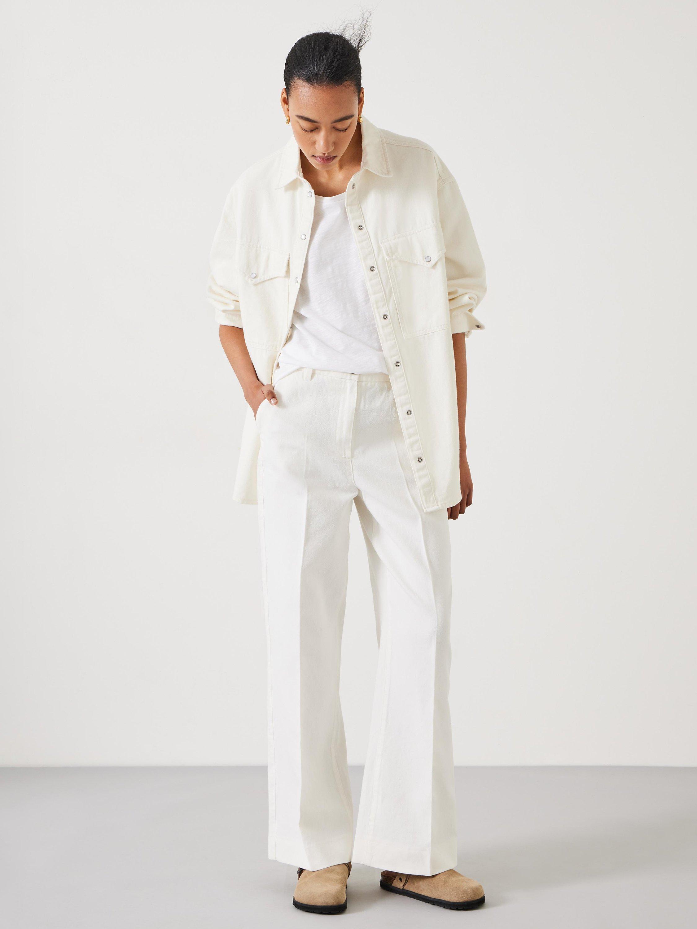 Product image 2 of 5, which shows HUSH Emily Linen Blend Wide Leg Trousers, Ecru, 12
