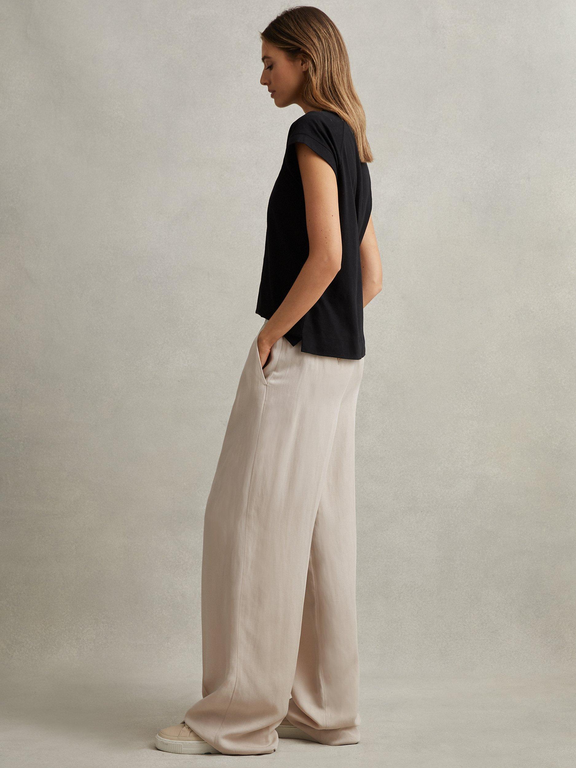 Reiss Vera Linen Blend Wide Leg Trousers, Oatmeal
