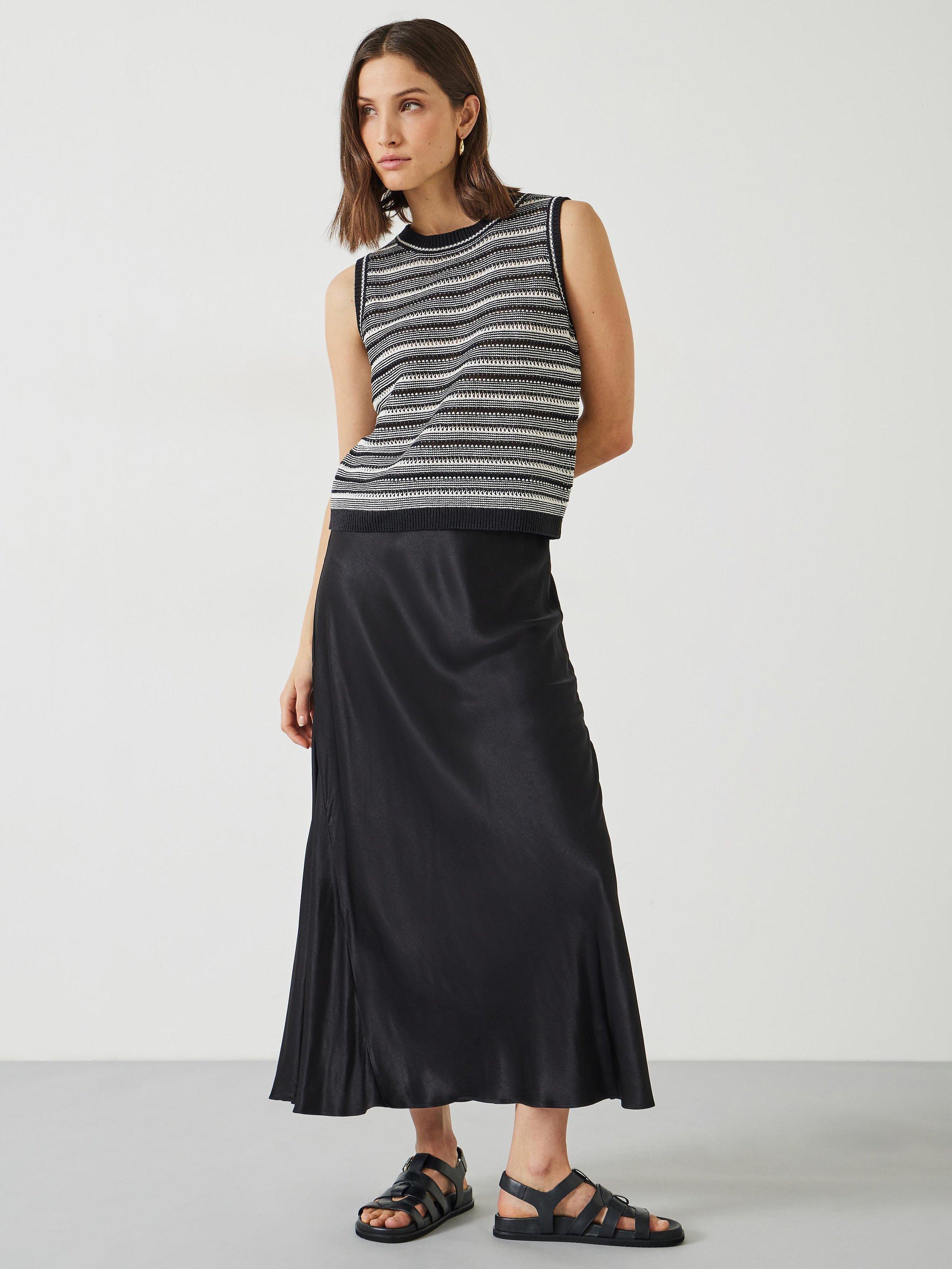 HUSH Shannon Textured Knitted Tank Top, Black/Soft White, M