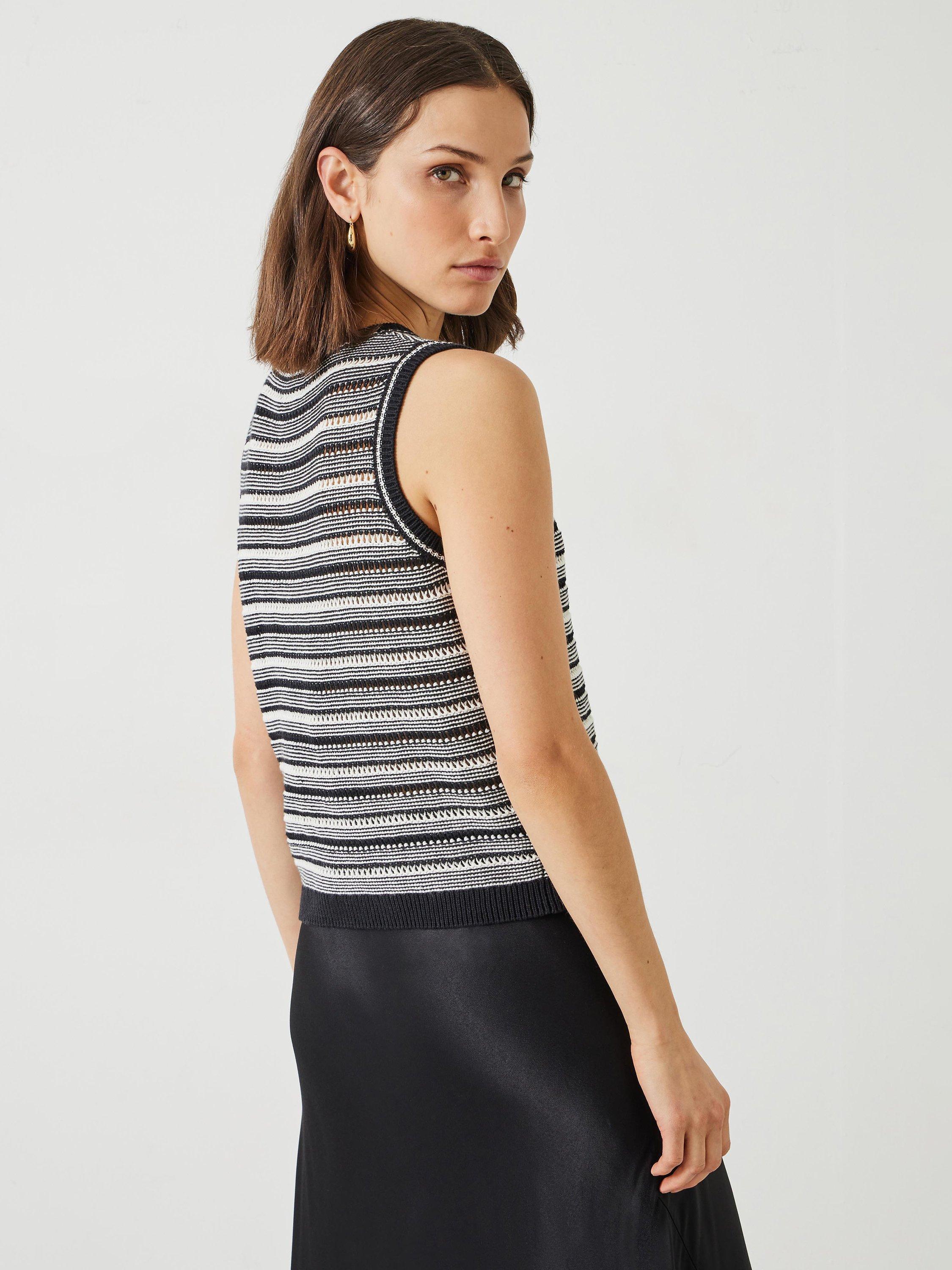 HUSH Shannon Textured Knitted Tank Top, Black/Soft White, M