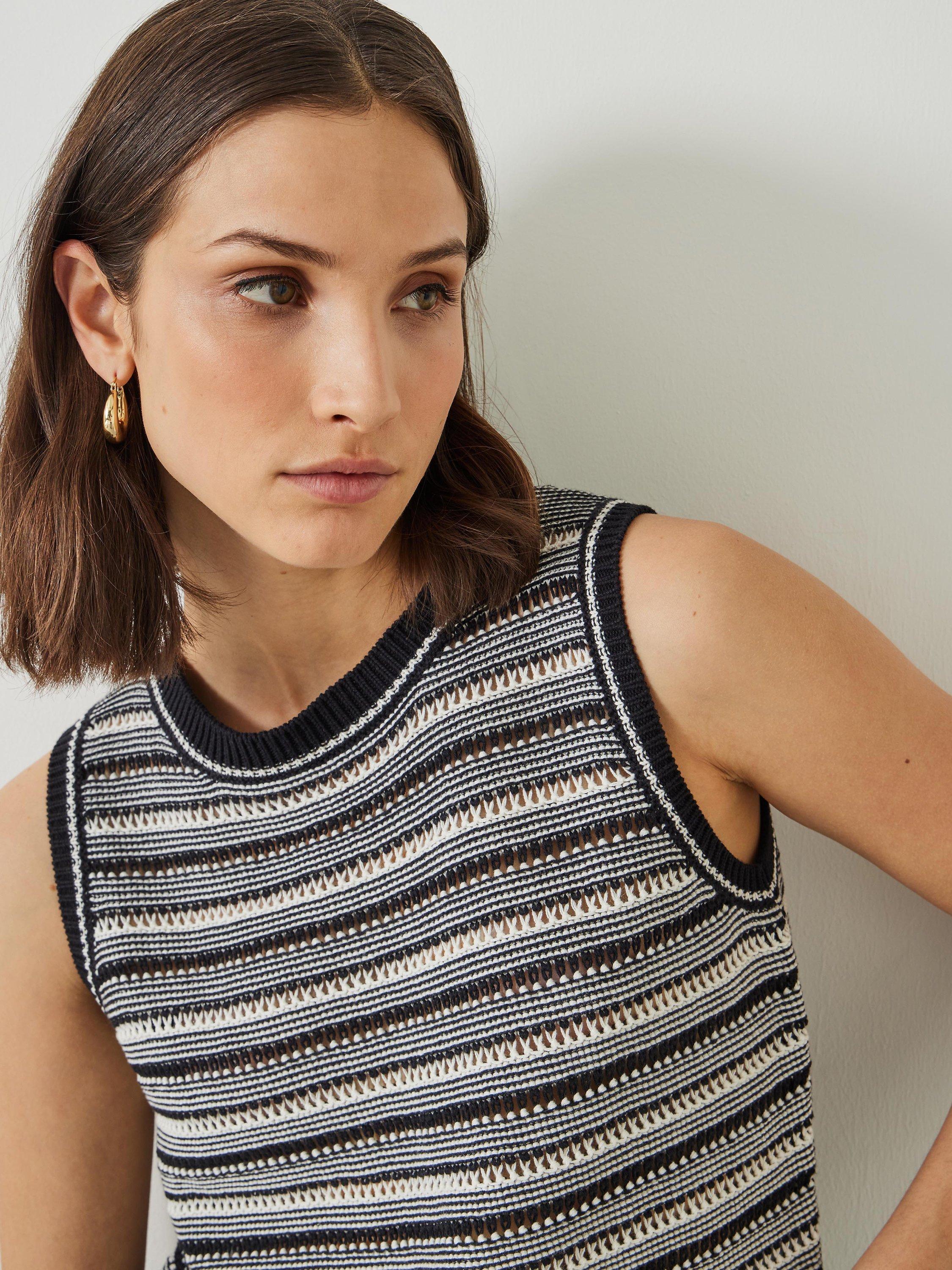HUSH Shannon Textured Knitted Tank Top, Black/Soft White, M