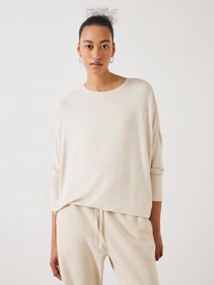 HUSH Gillian Ecovero Wide Jersey Top, Oatmeal Marl