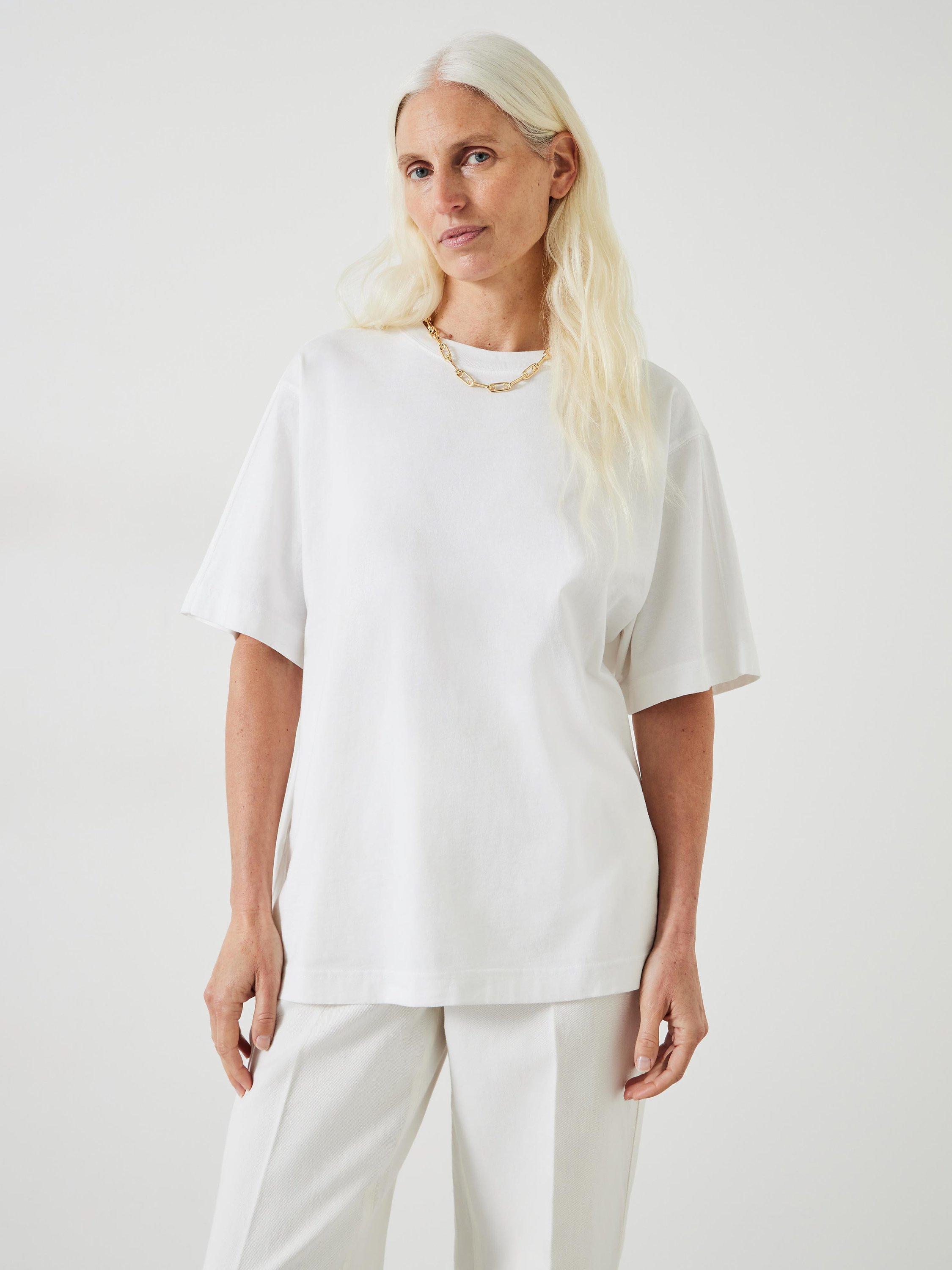 Product image 1 of 5, which shows HUSH Flo Oversized Cotton T-Shirt, White, XXS