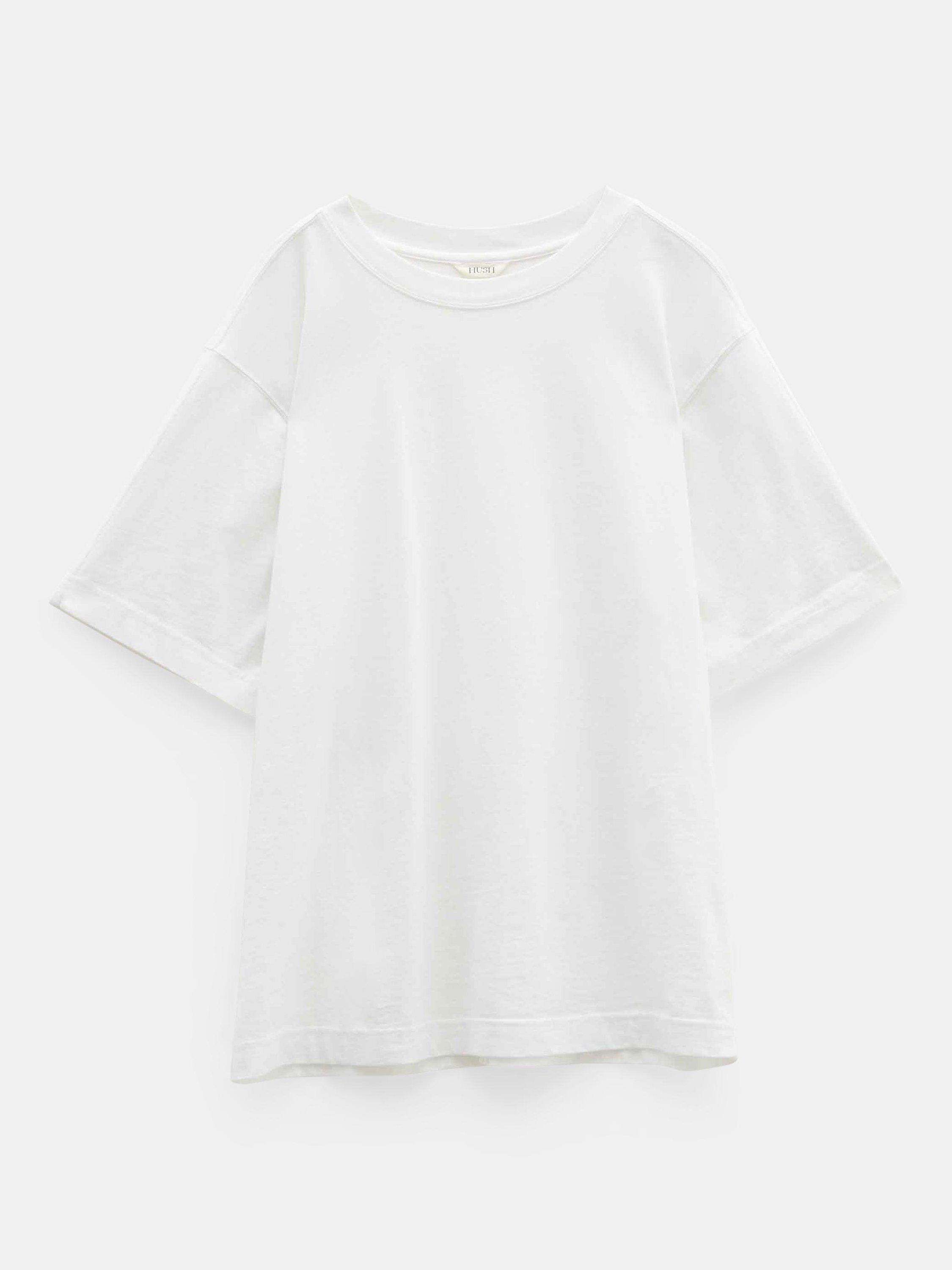 Product image 4 of 5, which shows HUSH Flo Oversized Cotton T-Shirt, White, XXS