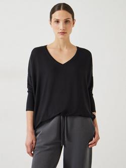 HUSH Gillian V Neck Longline Jersey Top containing LENZING™ ECOVERO™ Viscose, Black
