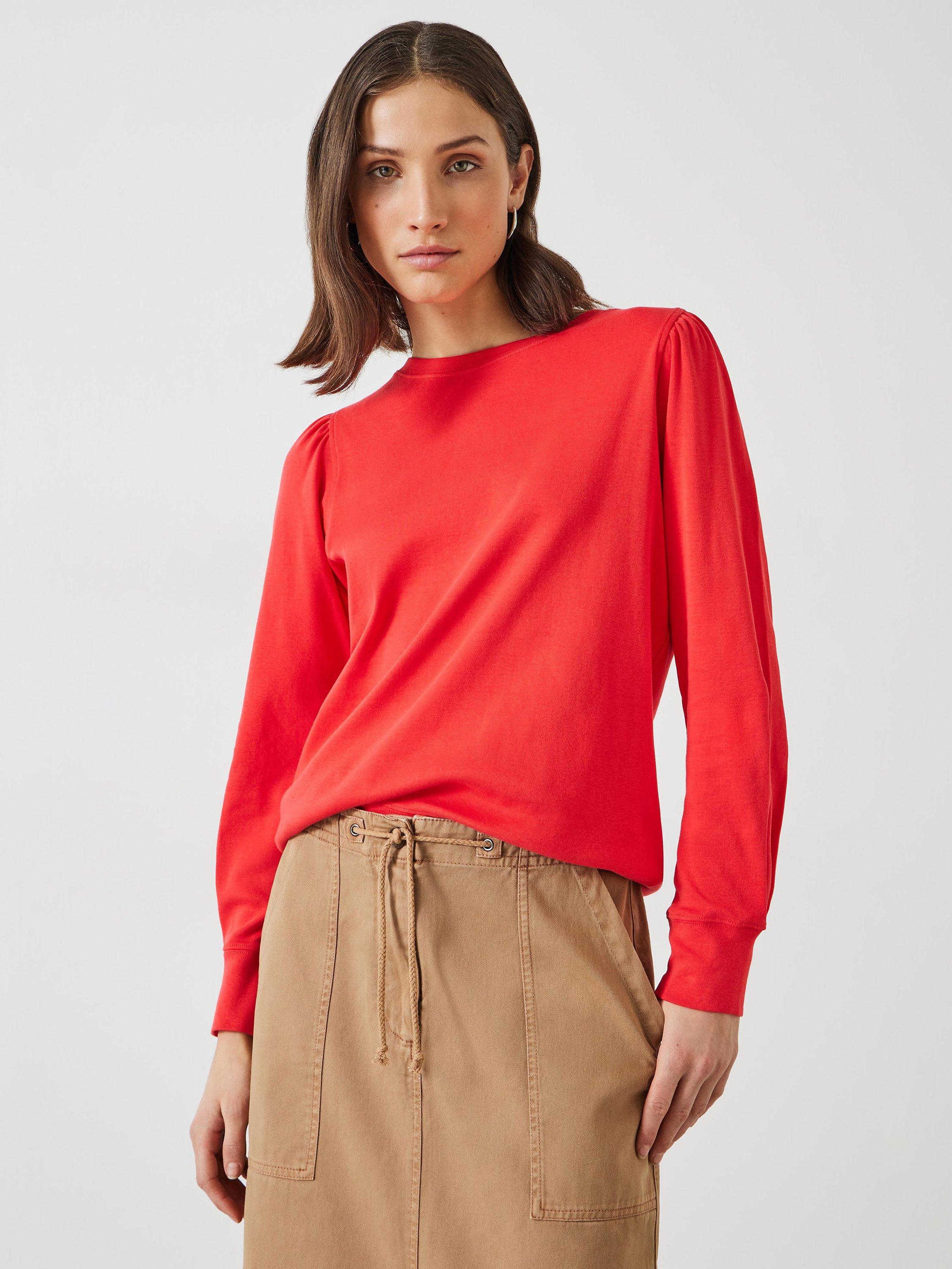 Product image 2 of 5, which shows HUSH Emily Puff Sleeve Cotton Jersey Top, Vibrant Red, XXS