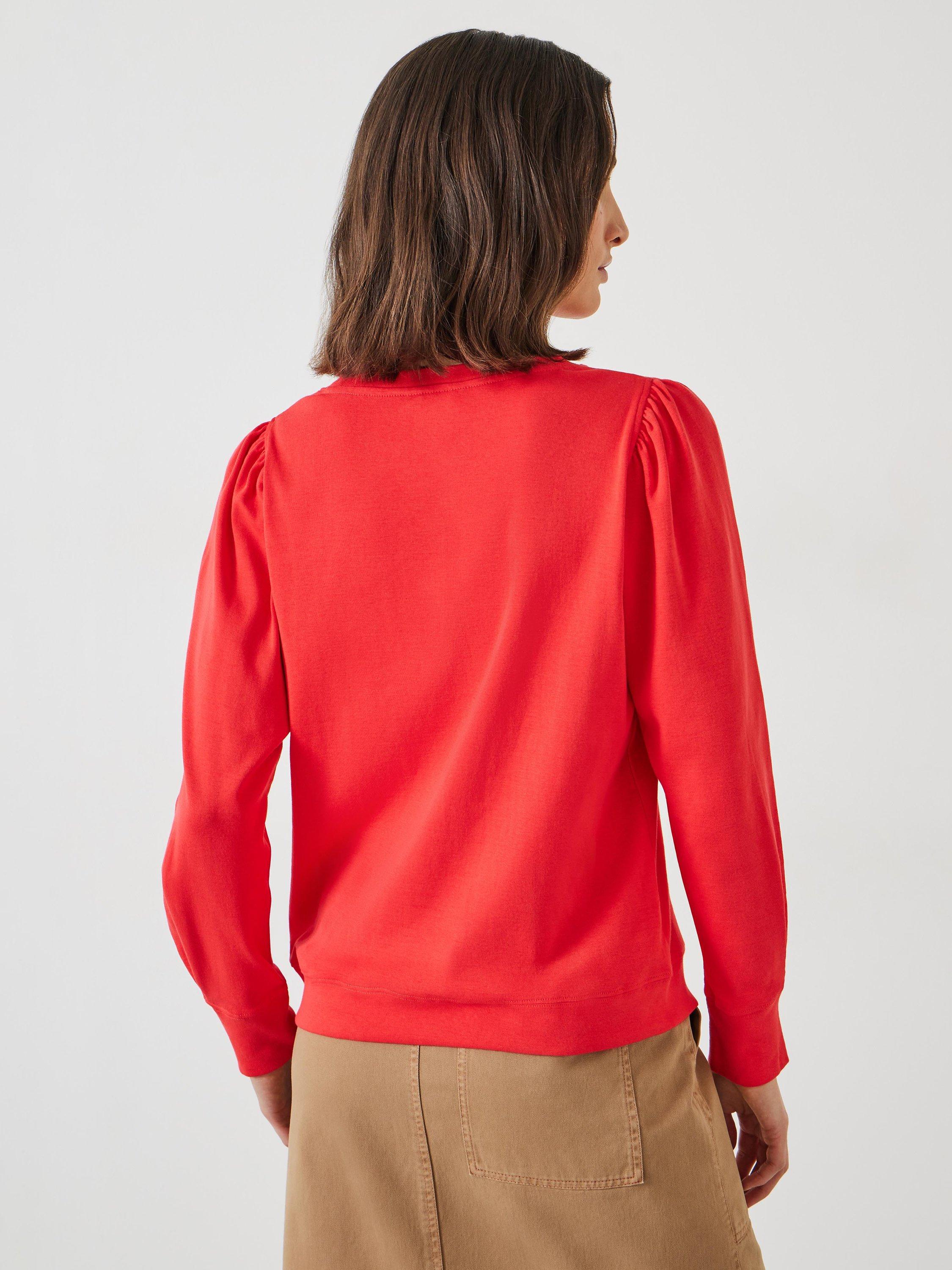 Product image 3 of 5, which shows HUSH Emily Puff Sleeve Cotton Jersey Top, Vibrant Red, XXS