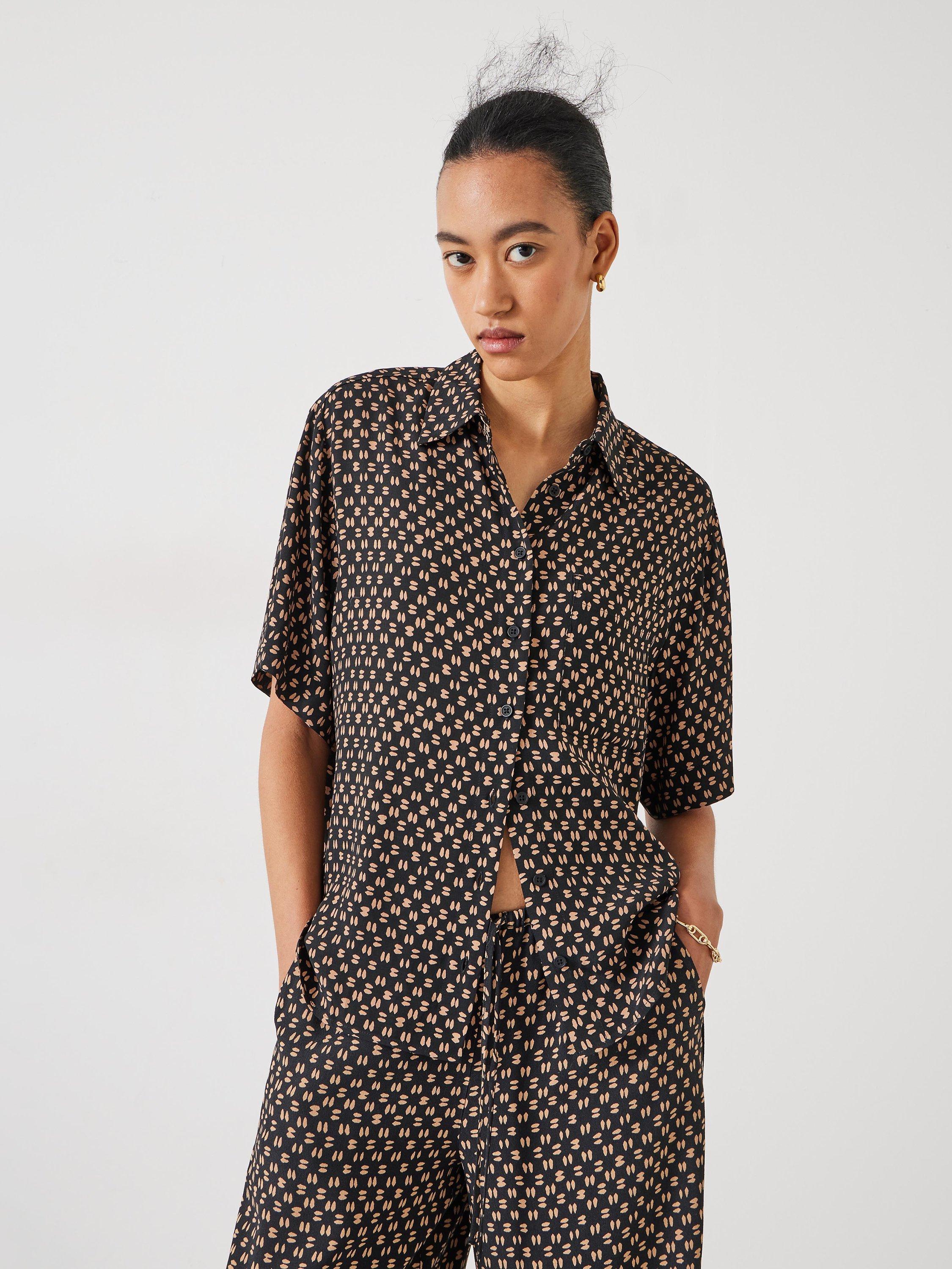 Product image 2 of 5, which shows HUSH Shia Ecovero Short Sleeve Shirt, Contrast Geo Brown, 10