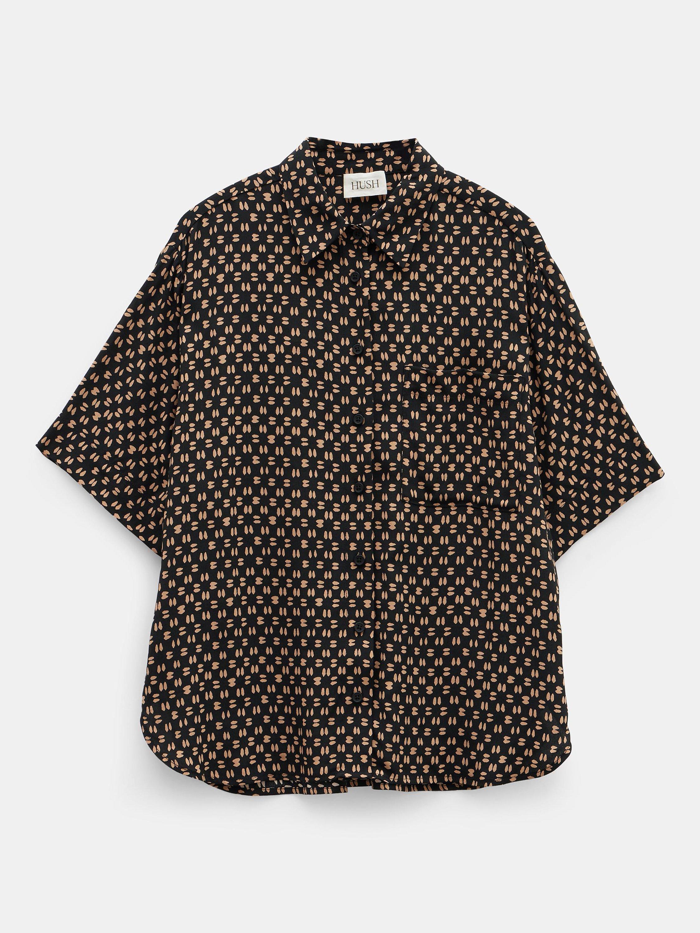 Product image 5 of 5, which shows HUSH Shia Ecovero Short Sleeve Shirt, Contrast Geo Brown, 10