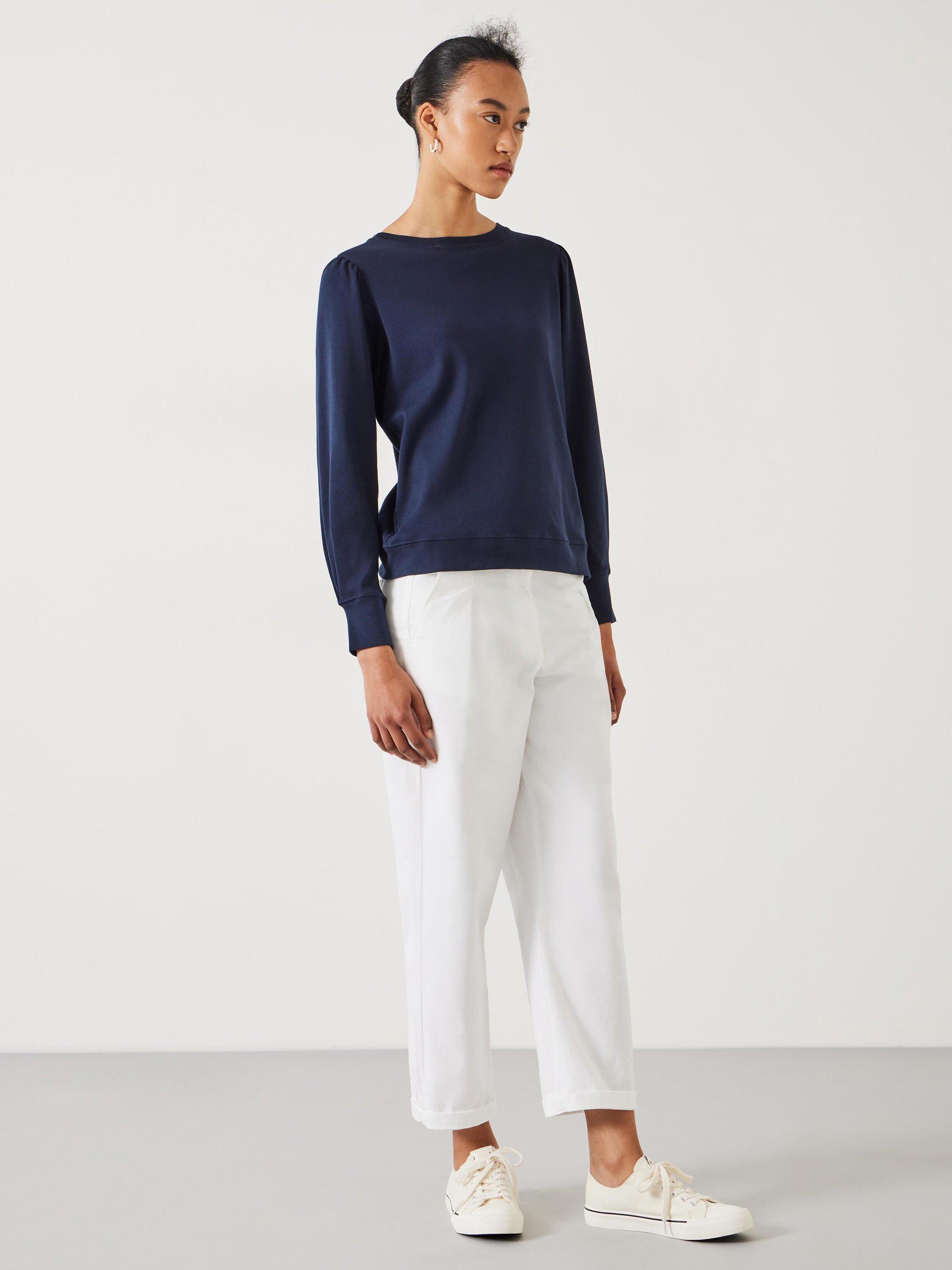 Product image 2 of 5, which shows HUSH Emily Puff Sleeve Cotton Jersey Top, Midnight Navy, XXS