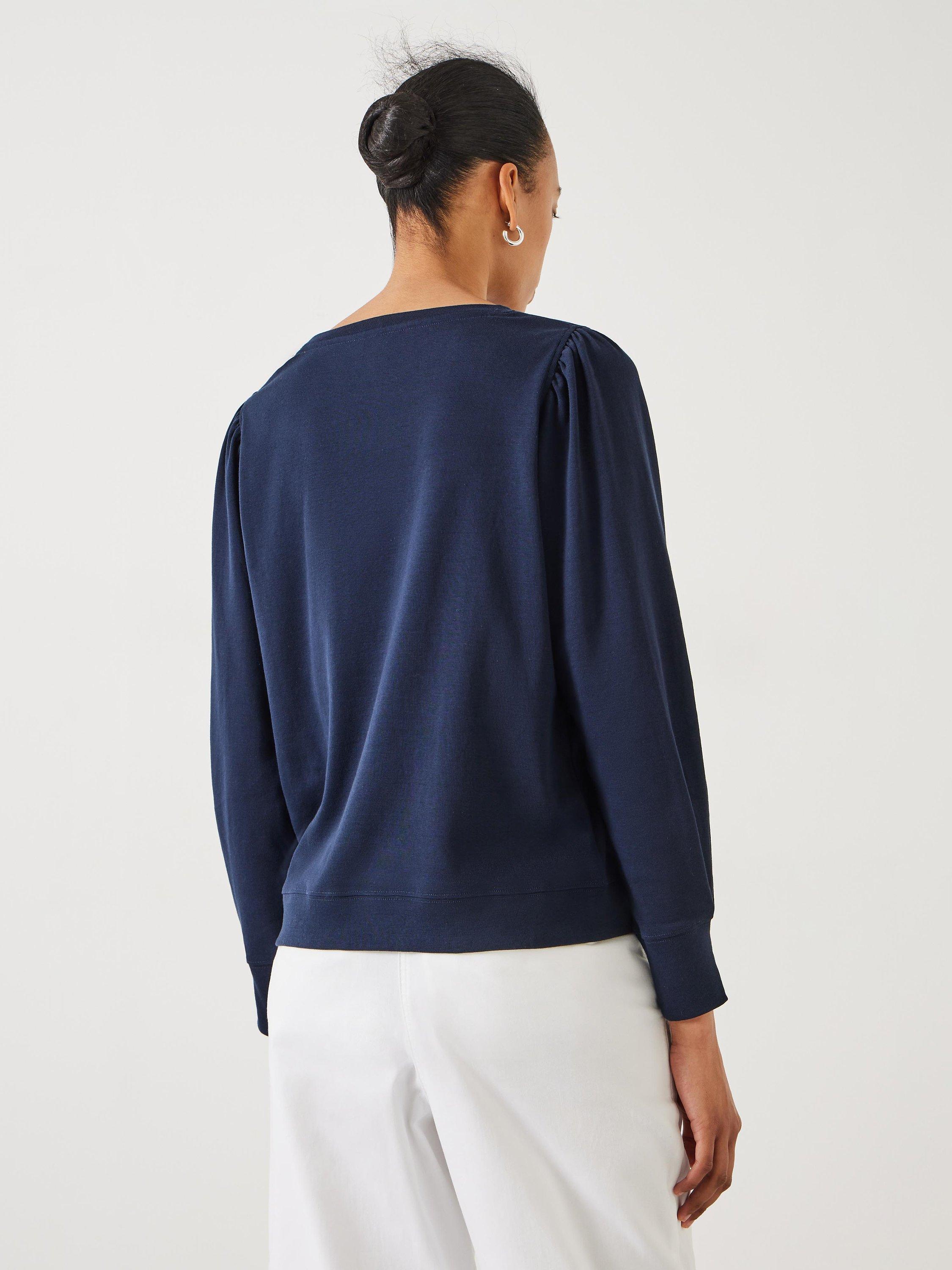 Product image 3 of 5, which shows HUSH Emily Puff Sleeve Cotton Jersey Top, Midnight Navy, XXS
