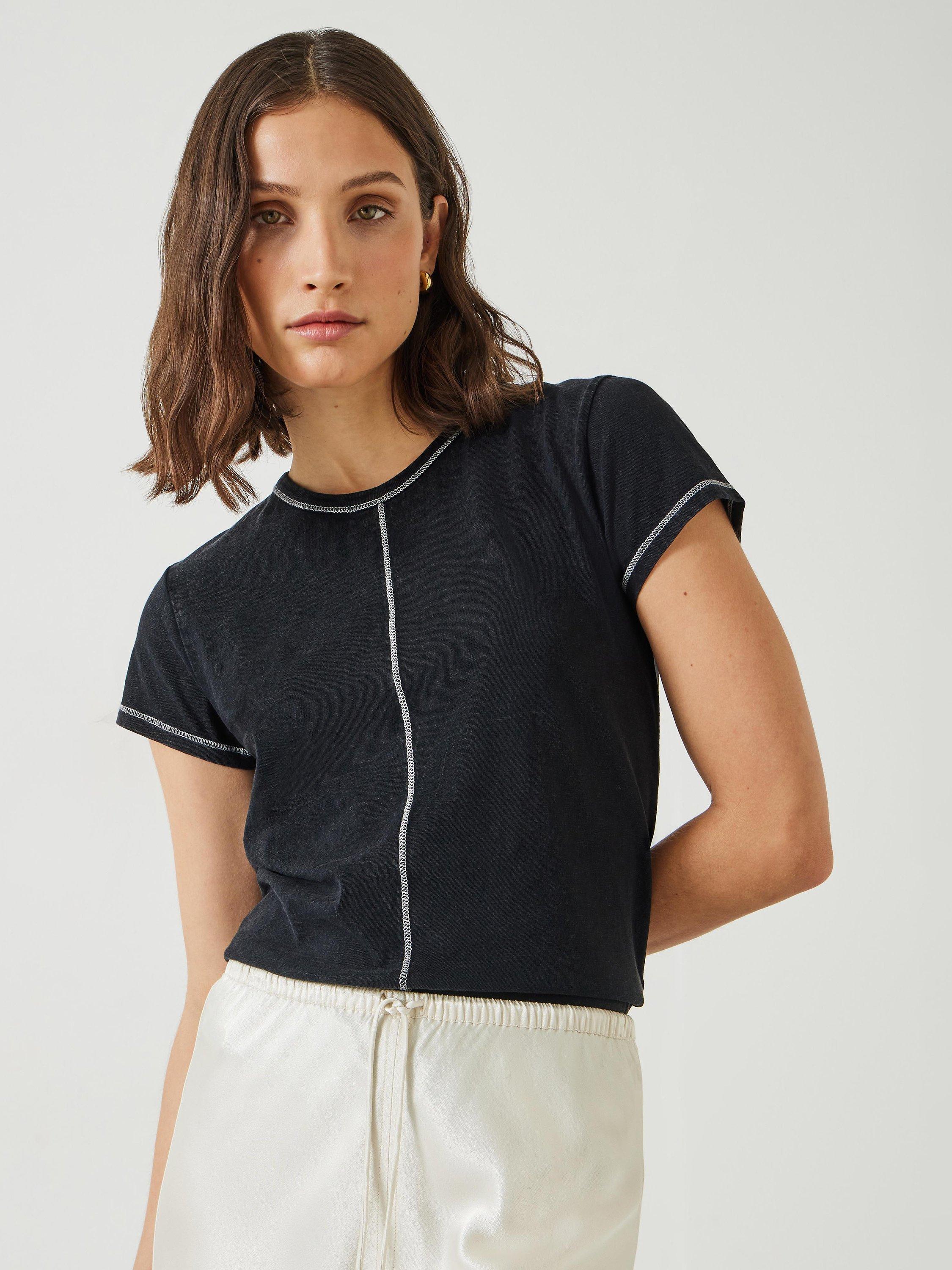HUSH Danika Stitch Detail T-Shirt, Black Onyx