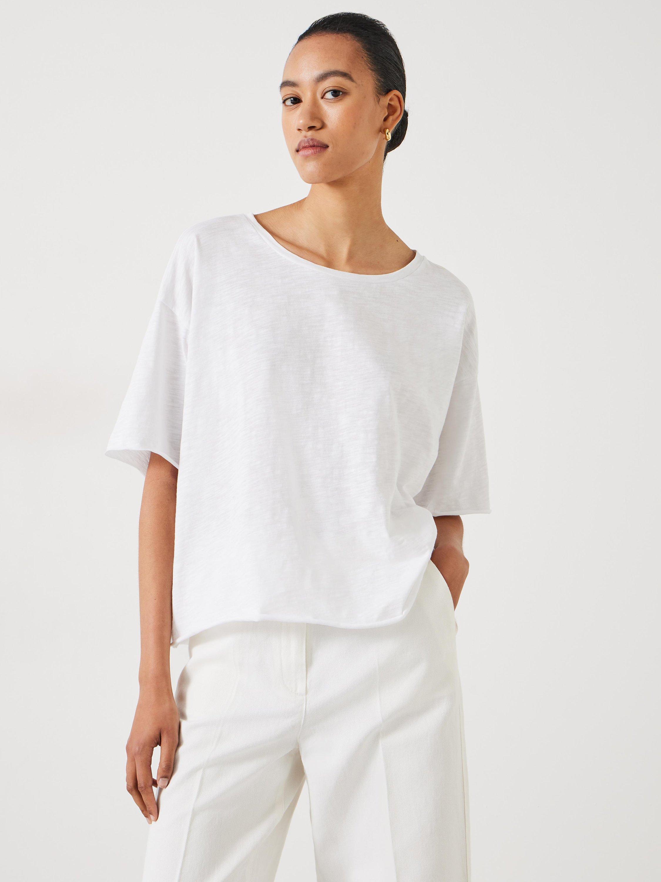 HUSH Cora Dropped Shoulder Cotton T-Shirt, White