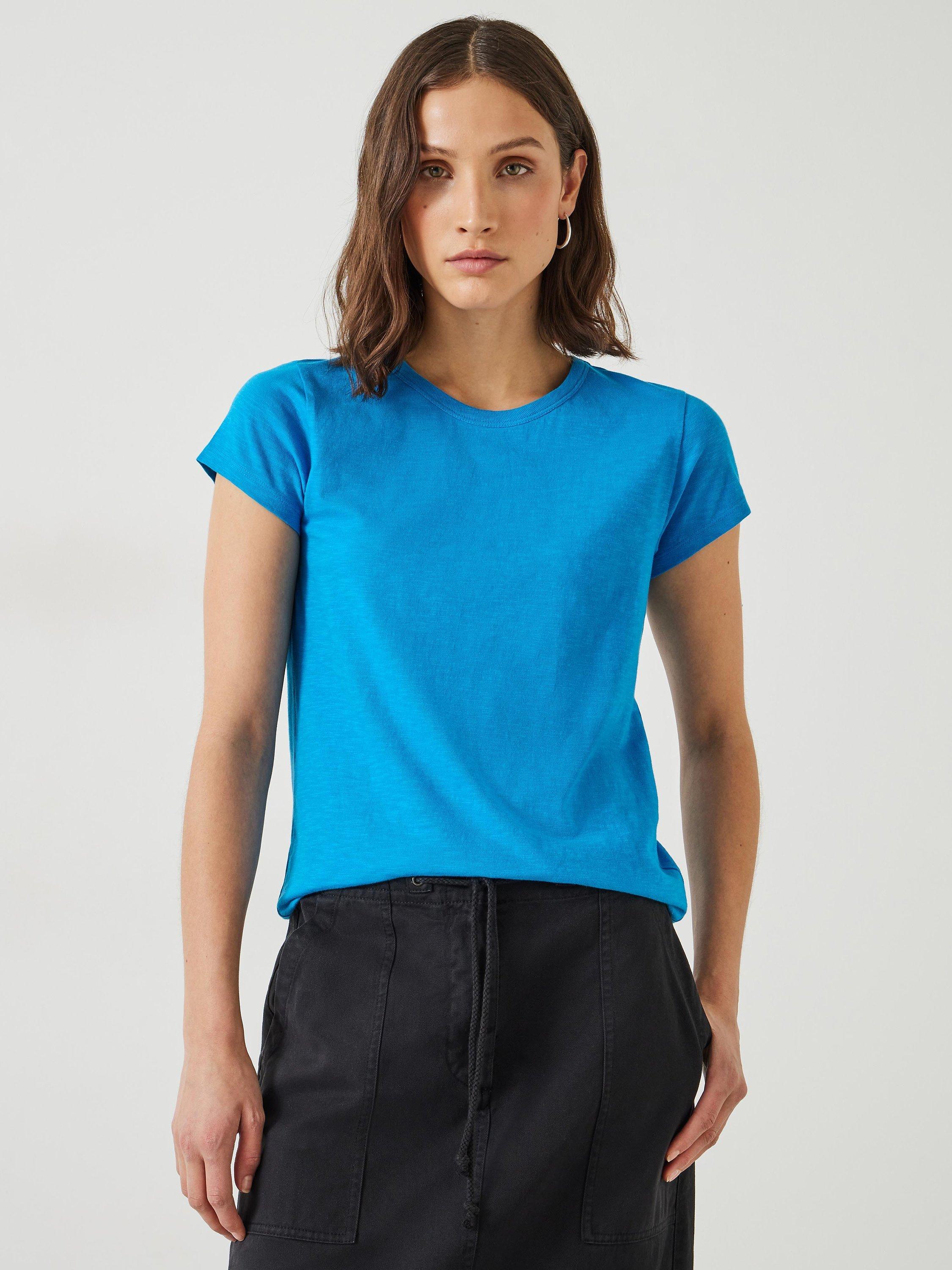 Product image 2 of 5, which shows HUSH Slim Fit Cotton Crew Neck T-Shirt, Ocean Blue, XXS