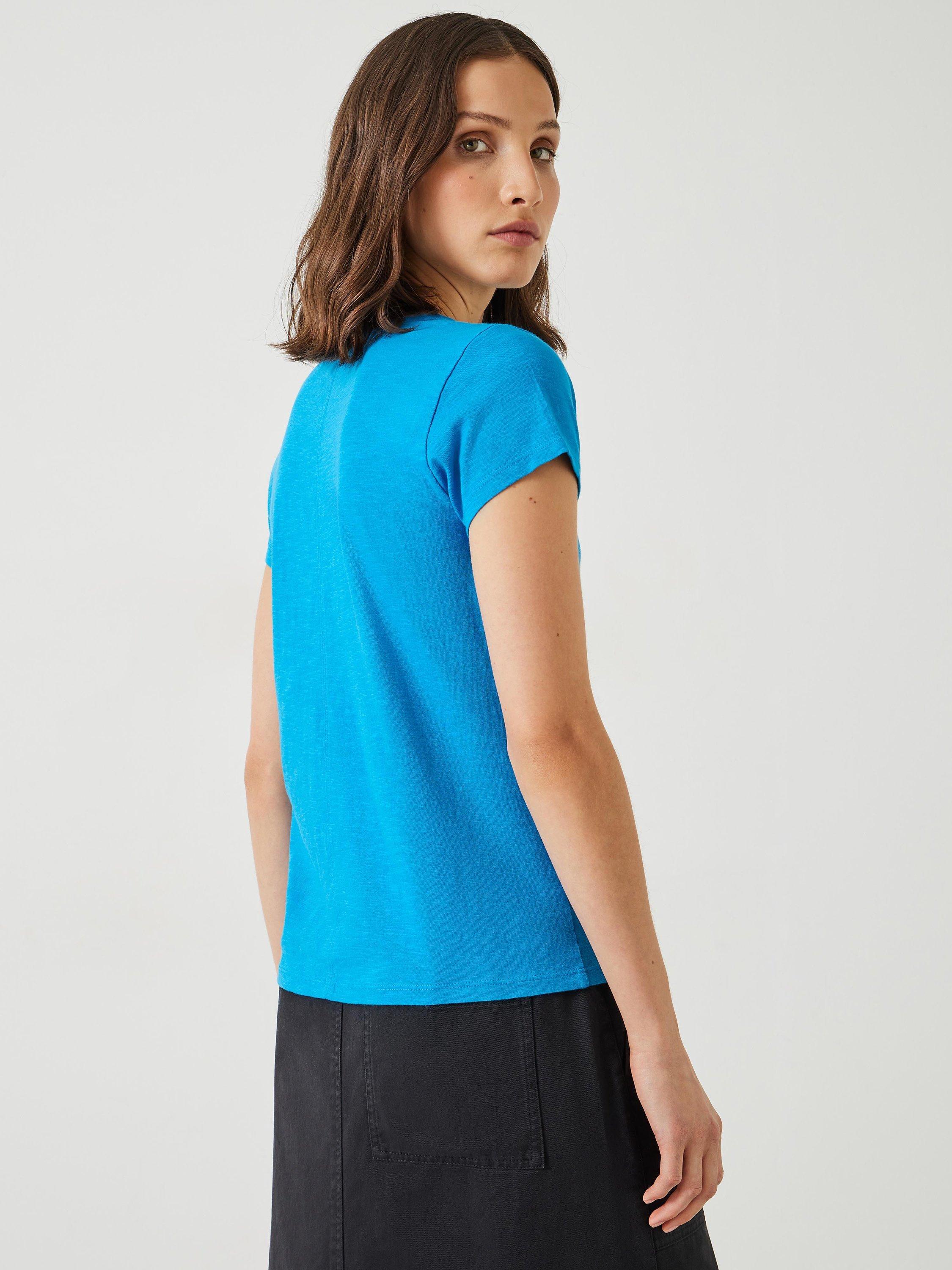 Product image 3 of 5, which shows HUSH Slim Fit Cotton Crew Neck T-Shirt, Ocean Blue, XXS