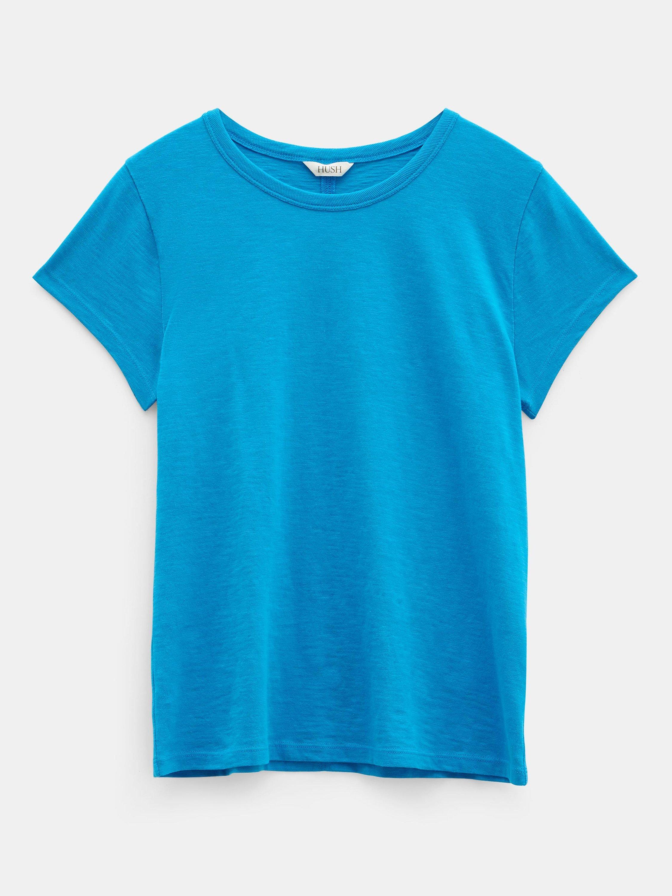 Product image 5 of 5, which shows HUSH Slim Fit Cotton Crew Neck T-Shirt, Ocean Blue, XXS