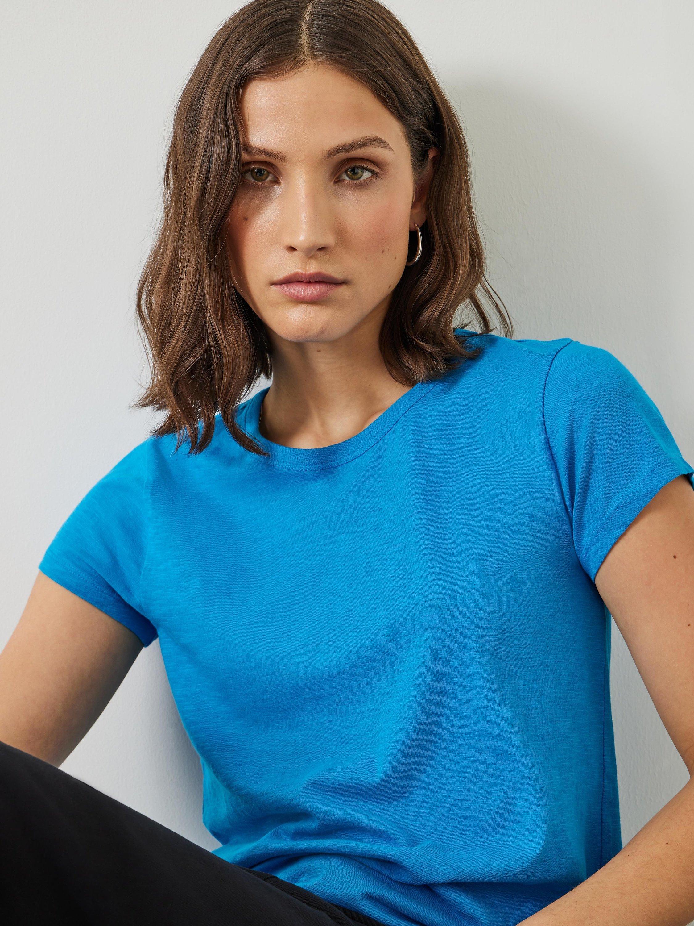 Product image 1 of 5, which shows HUSH Slim Fit Cotton Crew Neck T-Shirt, Ocean Blue, XXS