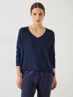 HUSH Gillian V Neck Longline Jersey Top containing LENZING™ ECOVERO™ Viscose, Midnight