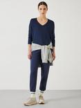 HUSH Gillian V Neck Longline Jersey Top, Midnight