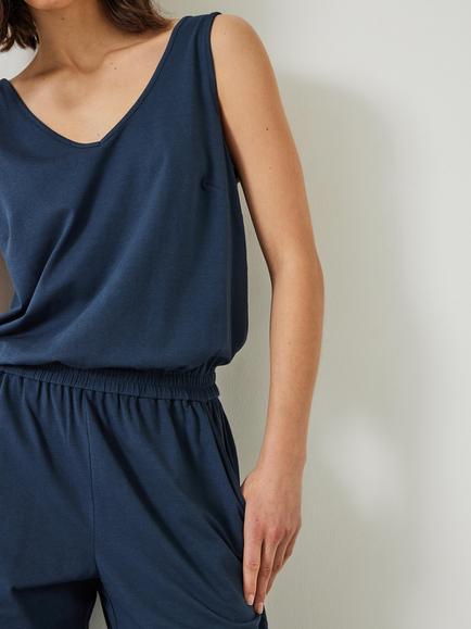 HUSH V-Neck Jersey Cropped Jumpsuit - view 2, Midnight
