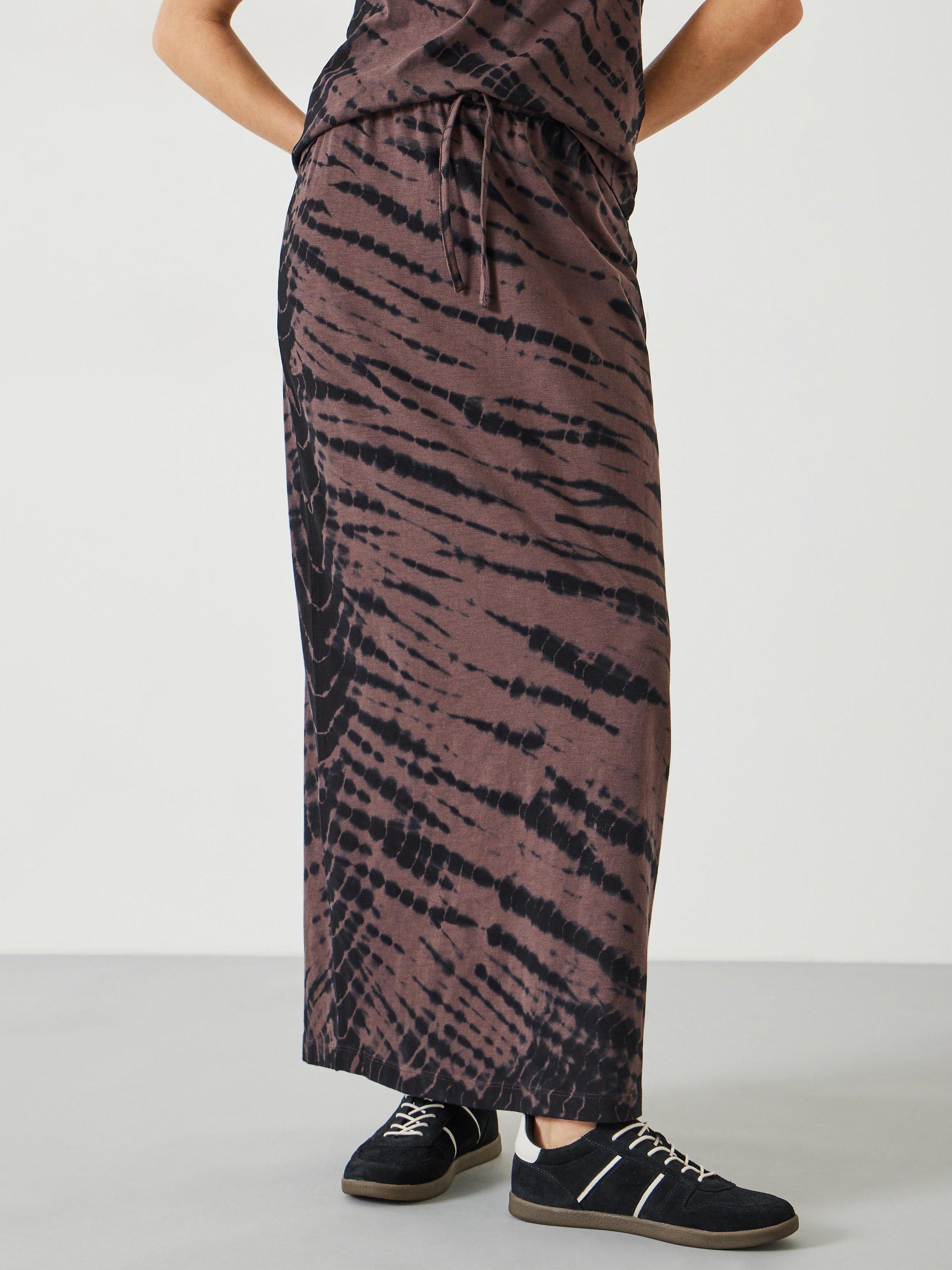 HUSH Zeena Diagonal Tie Dye Maxi Skirt, Brown/Black