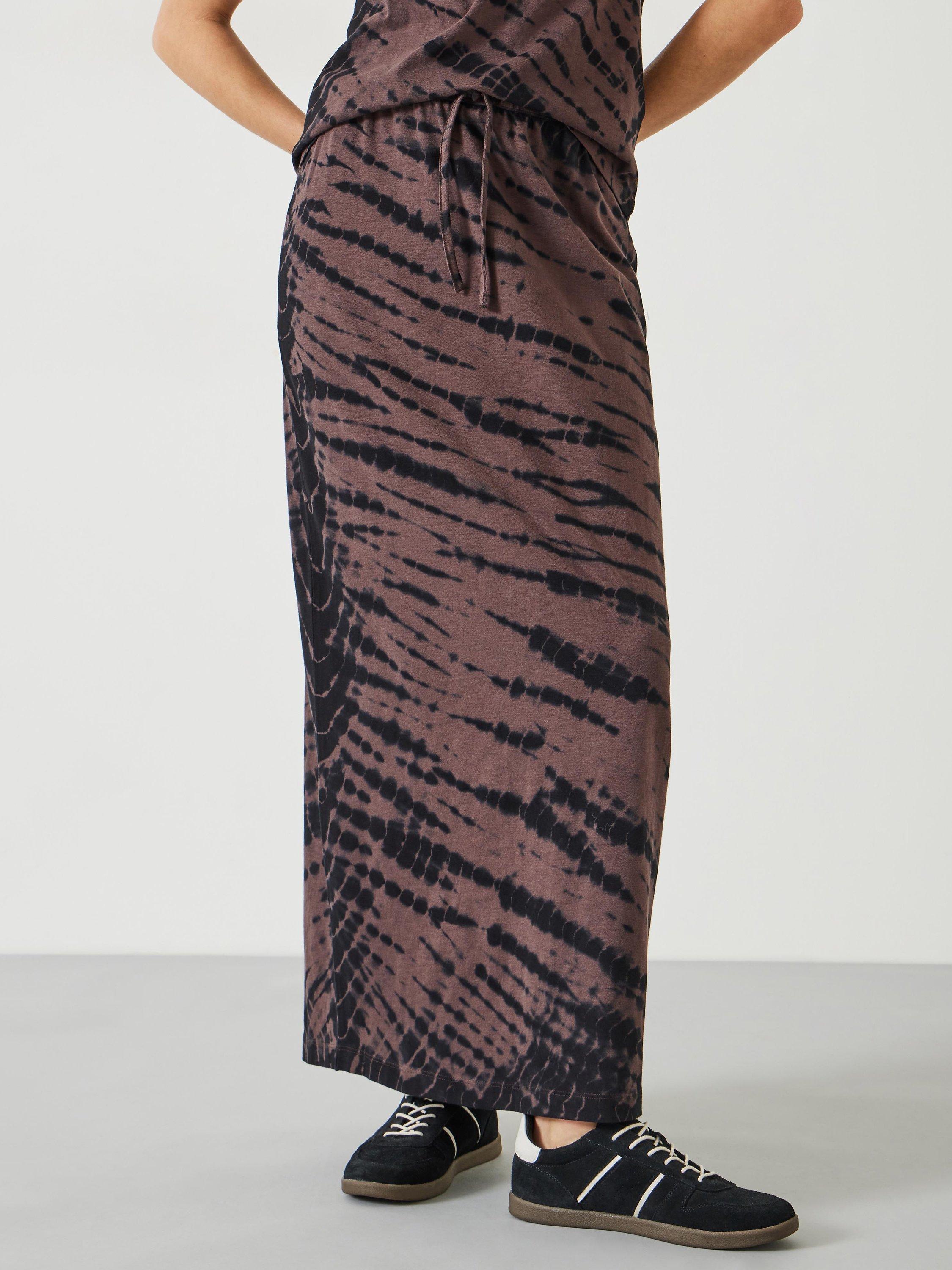 HUSH Zeena Diagonal Tie Dye Maxi Skirt, Brown/Black, 4