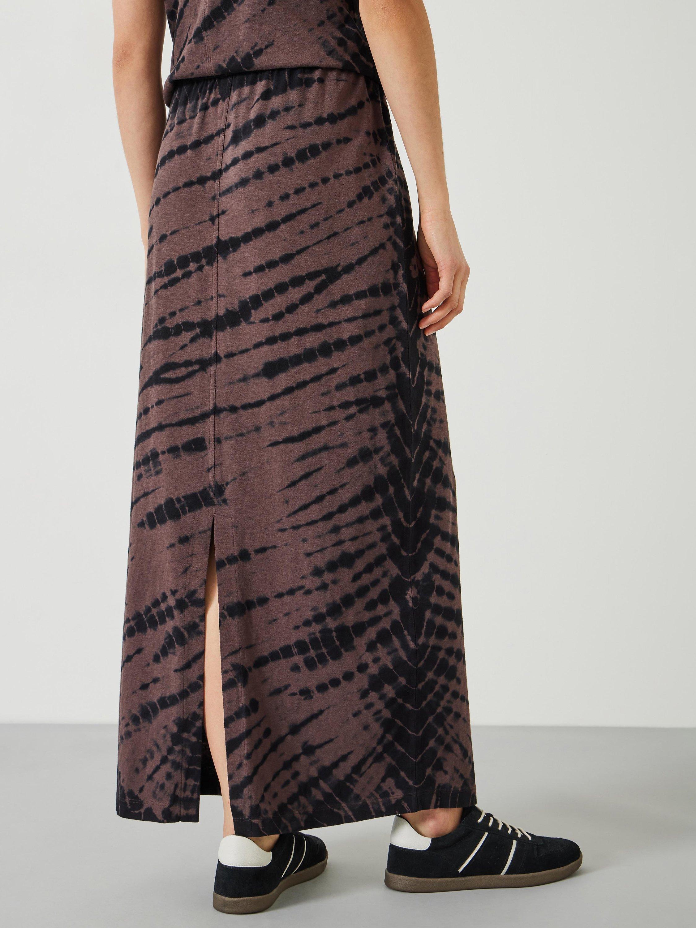 HUSH Zeena Diagonal Tie Dye Maxi Skirt, Brown/Black, 4