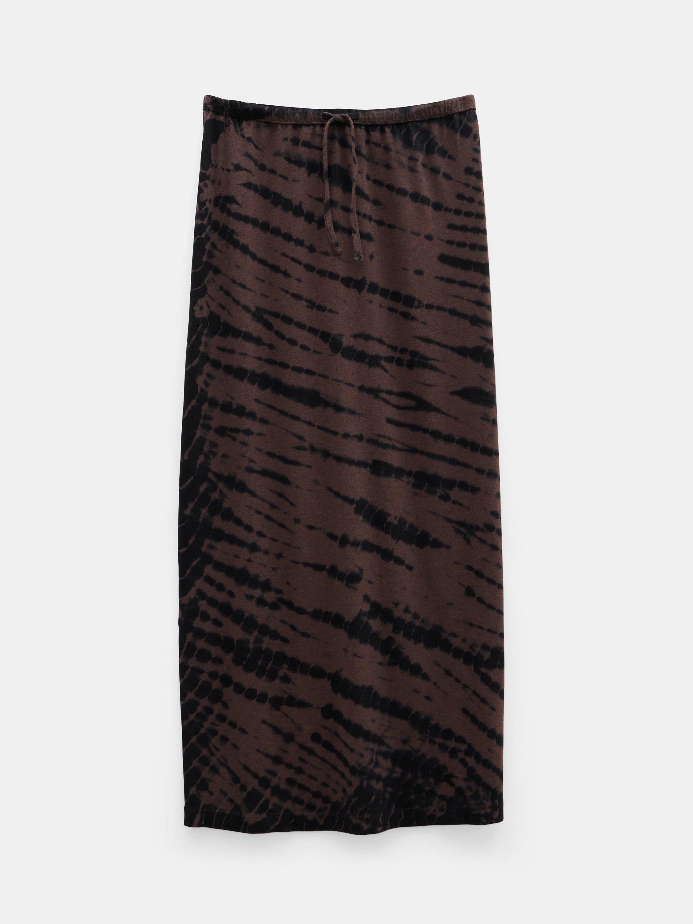 HUSH Zeena Diagonal Tie Dye Maxi Skirt, Brown/Black, 4