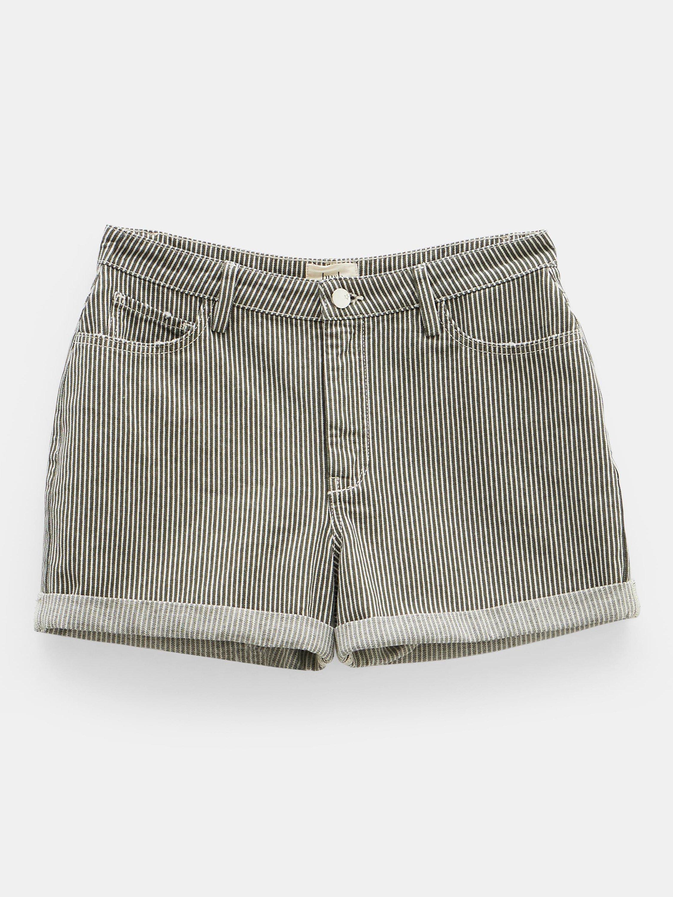 HUSH Amalia Striped Cotton Shorts, Dark Olive, 4